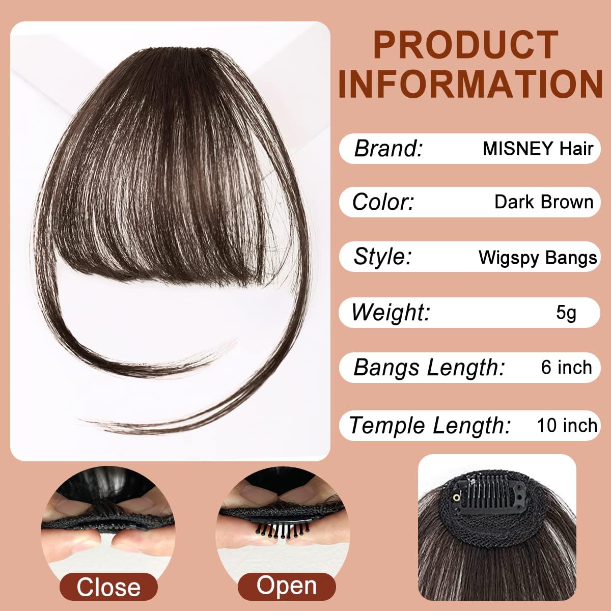 Bangs Hair Clip In Bangs 100% Human Hair Extensions Dark Brown Wispy Bangs Clip On Bangs For Women Fringe With Temples Hairpiece