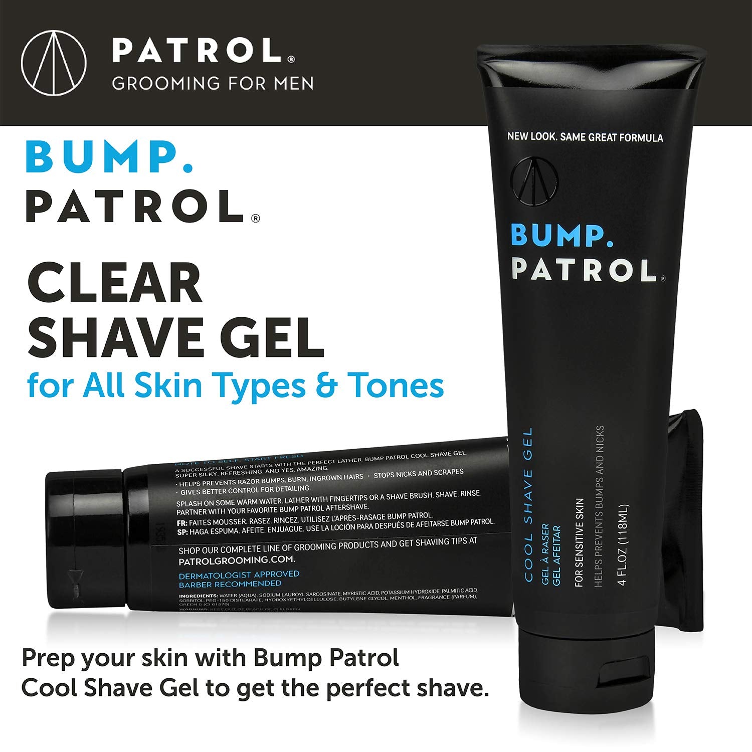 Bump Patrol Cool Shave Gel - Sensitive Clear Shaving Gel With Menthol Prevents Razor Burn, Bumps, Ingrown Hair - 4 Ounces 4 Pack