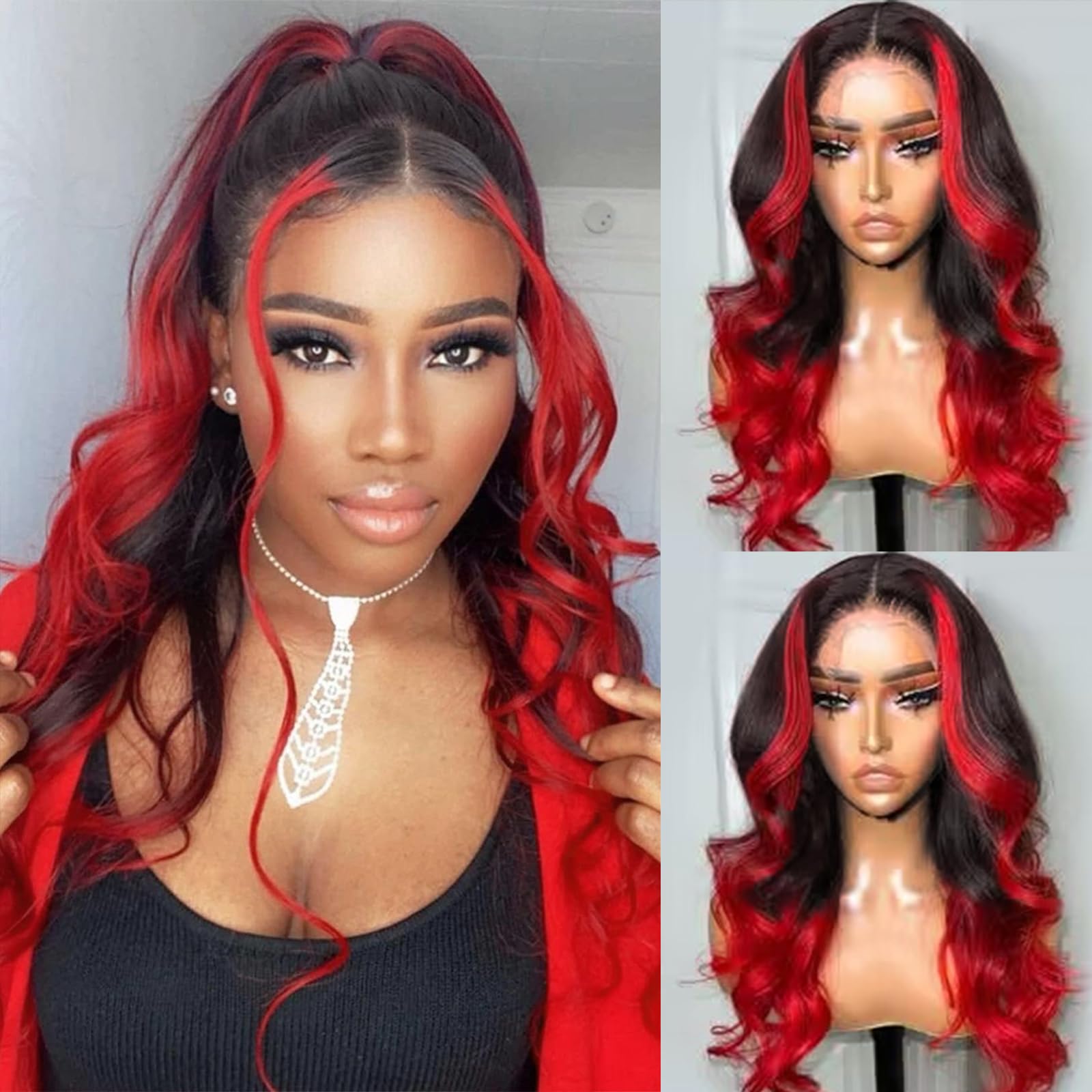 Goldfinch Ombre Red Human Hair Wigs HD Lace Front Wigs Body Wave 180% Density Glueless Wigs Human Hair Pre Plucked Hot Red Highl