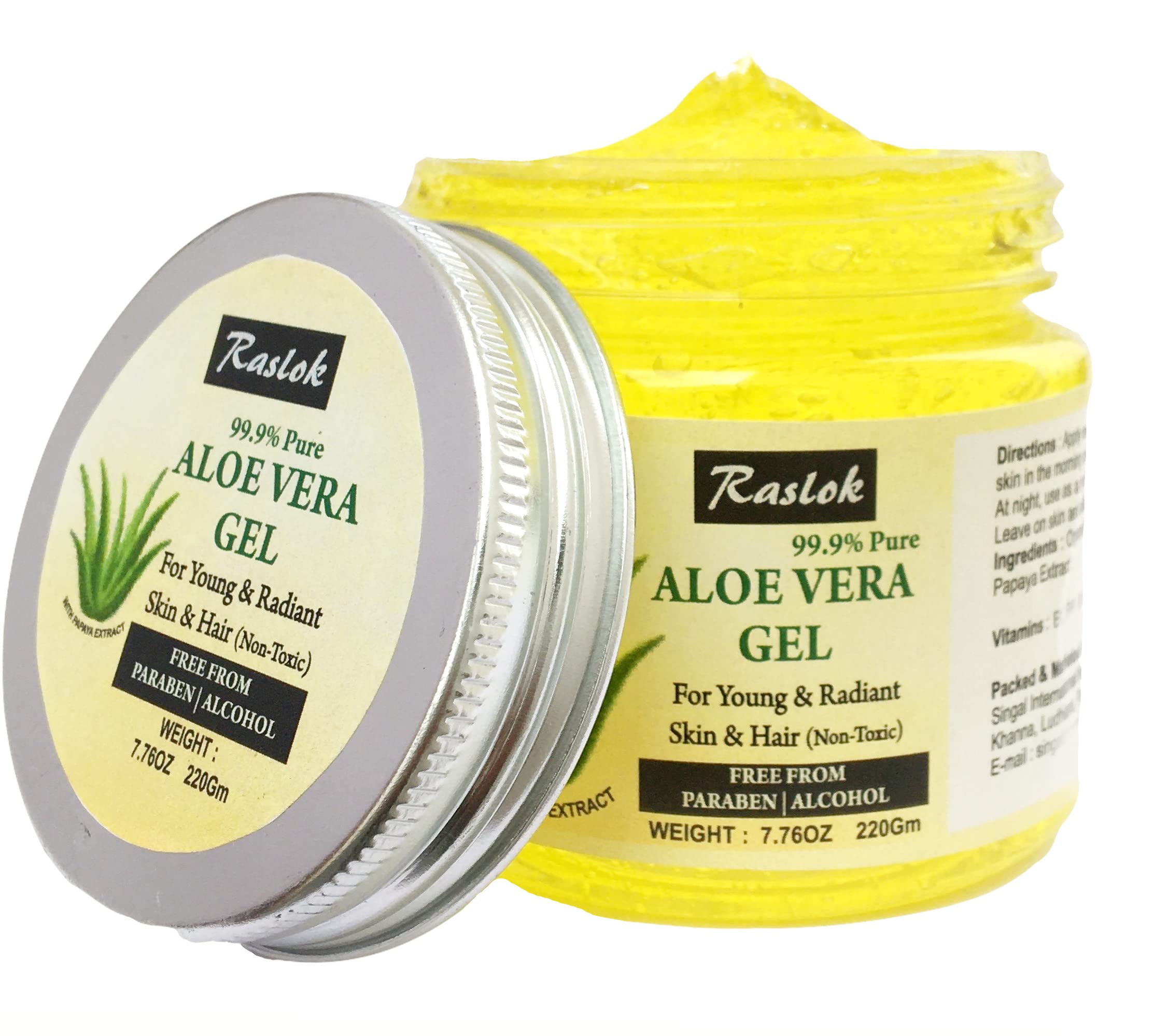 Raslok Aloe Vera Gel Pure Natural Organic Aloe Gel For Moisturizing Face Skin & Hair Care (Papaya, 7.76 Oz.)