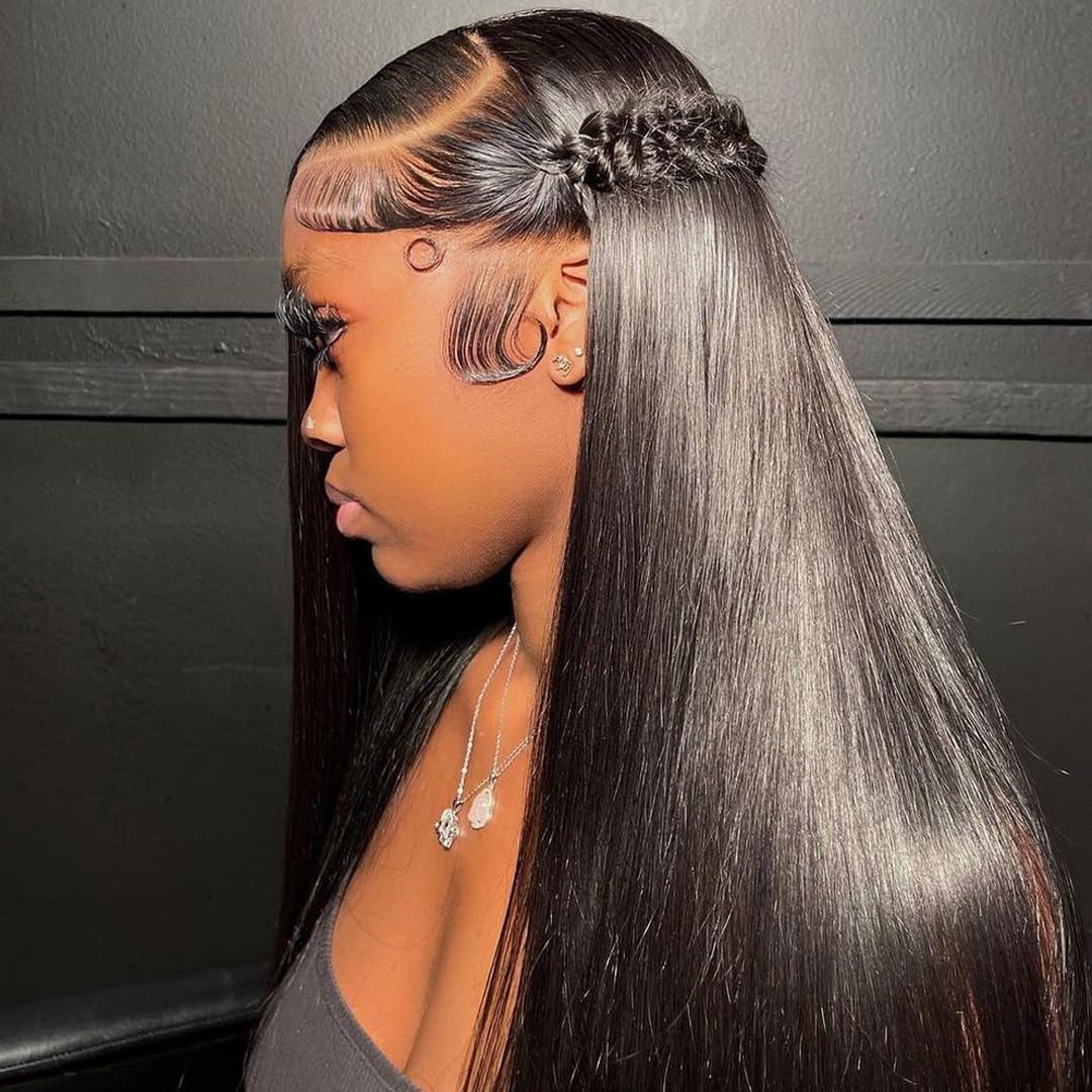 Beeos Full Frontal Hd Lace Wig, 13X6 Ultra-Fitted Straight Human Hair Wig 250% Density Pre-Plucked Bleached Knots Invisible Hd L