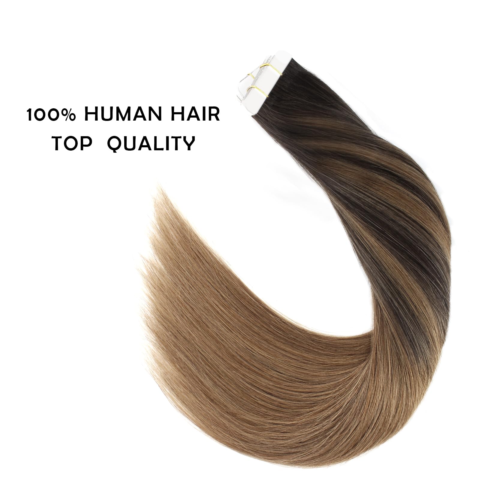 Sassina Balayaged Tape In Hair Extensions Semi-Permanent Tape Attached Real Remy Human Hair Extensions 50G 20Pcs Skin Weft Tape