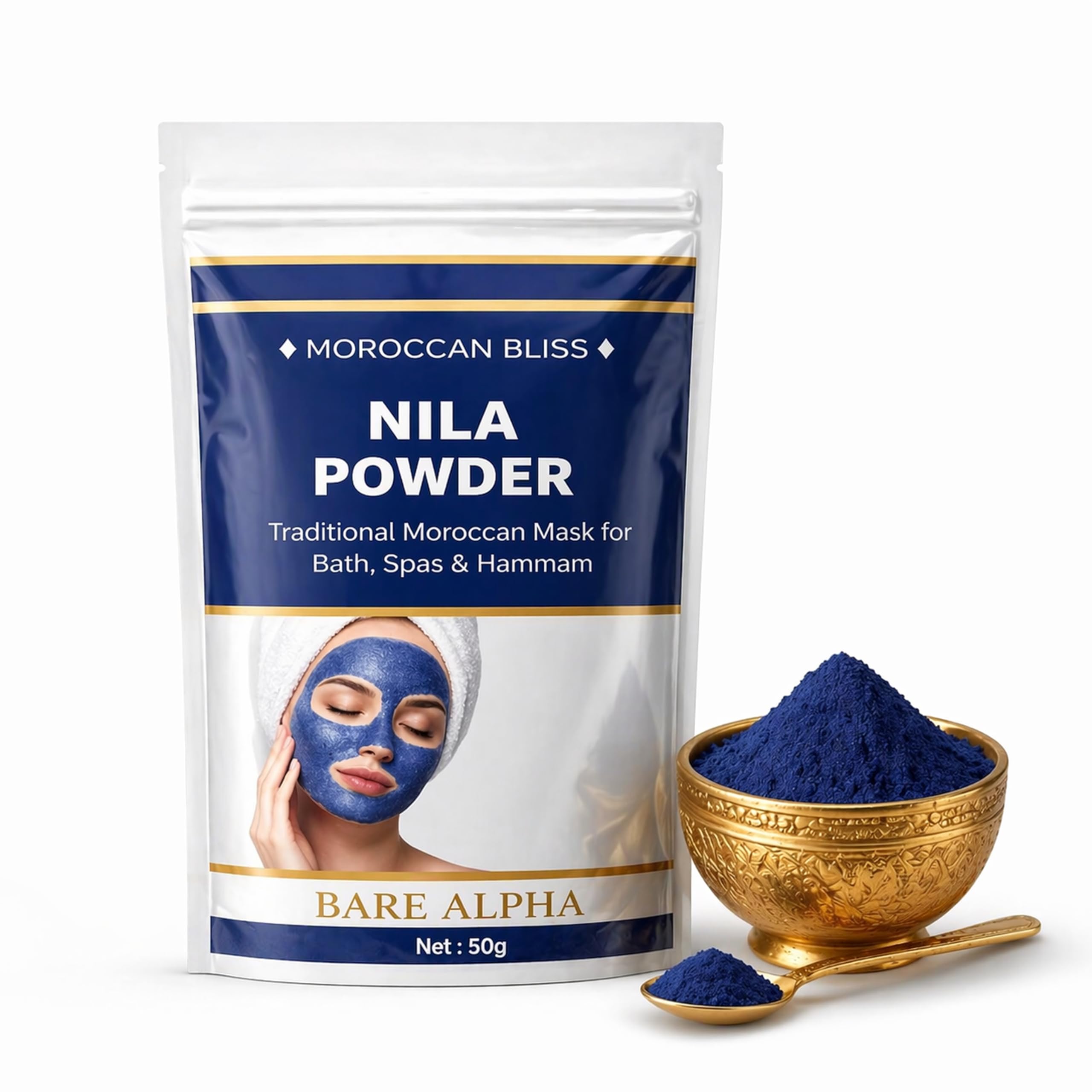 Moroccan Nila Powder For Face  100% Natural Blue Powder For Skin Brightening, Tan Removal & Detox | Traditional Moroccan Hammam