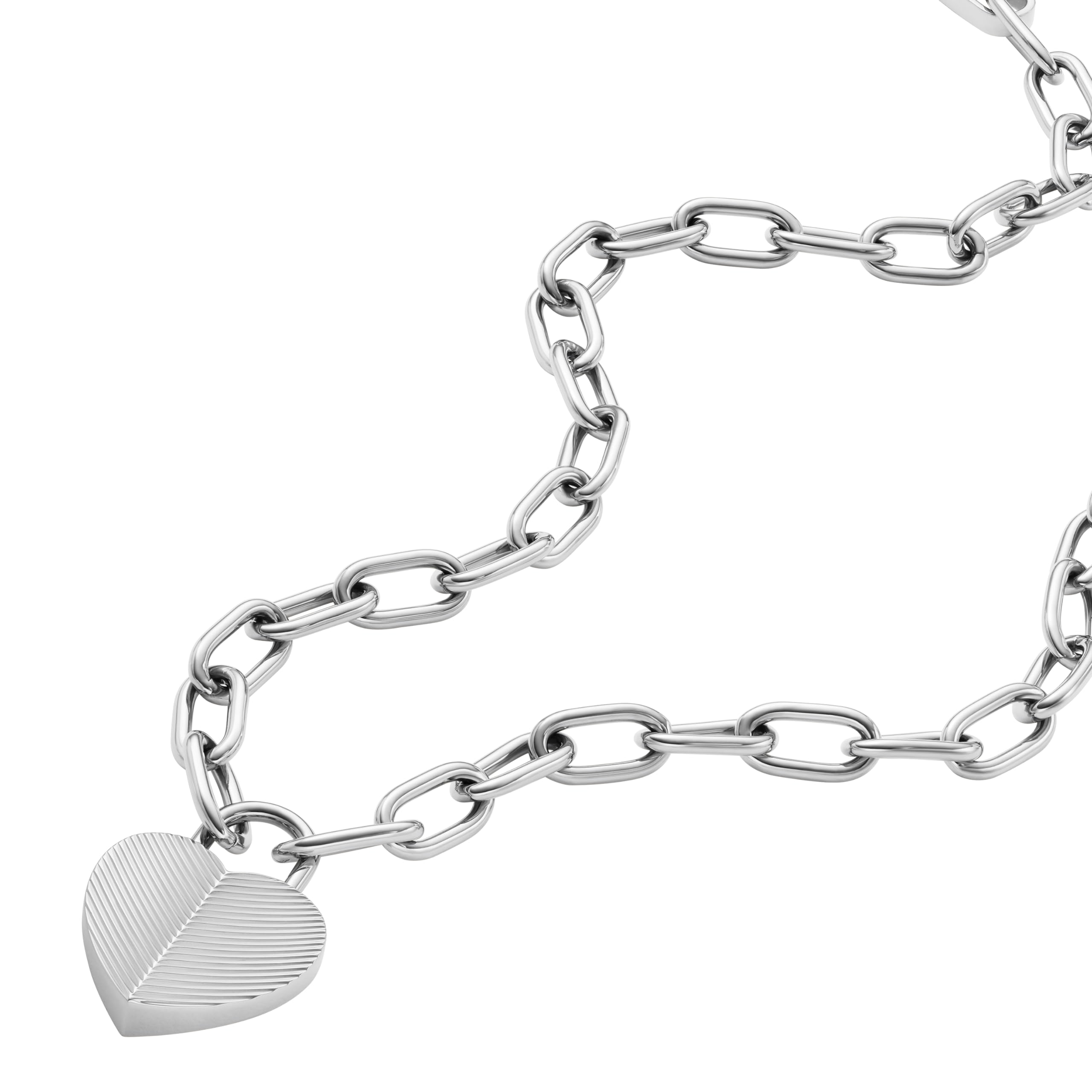 Fossil Women's Harlow Linear Texture Heart Stainless Steel Pendant Necklace, Color: Silver (Model: JF04657040)