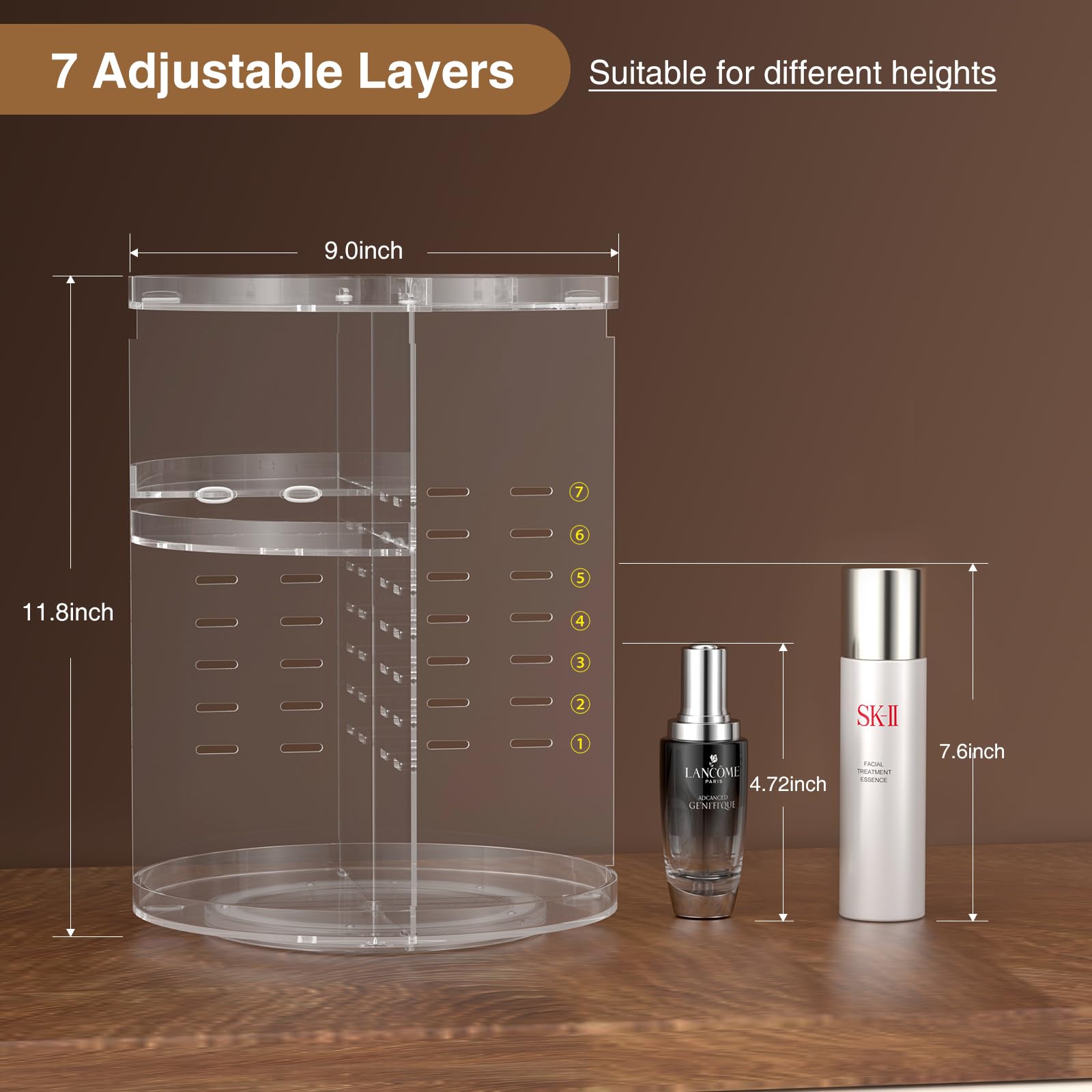 Famitree 360 Rotating Makeup Organizer, Diy 7 Adjustable Layers Spinning Holder, Large Capacity Cosmetic Storage Box Skincare Pe