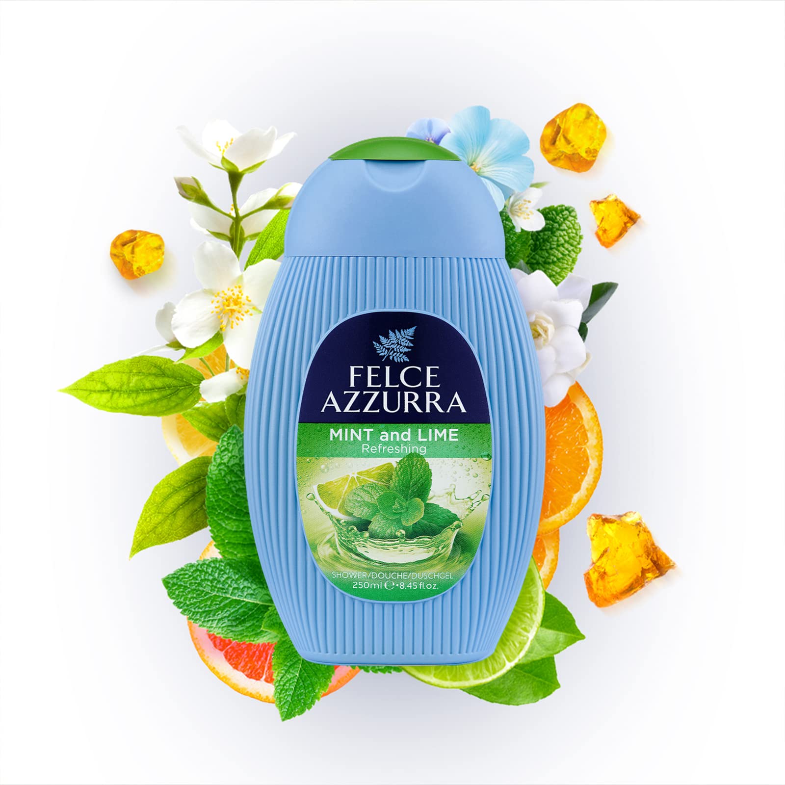 Felce Azzurra Mint And Lime - Refreshing Essence Shower Gel - Blended With Notes Of Musk, Jasmine Petals And Orchids - Intense F