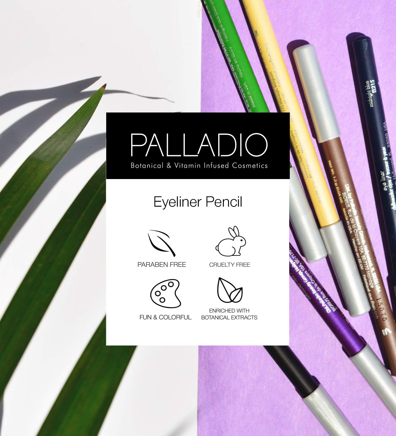 Palladio Wooden Eyeliner Pencil, Thin Pencil Shape, Easy Application, Firm Yet Smooth Formula, Perfectly Outlined Eyes, Contour