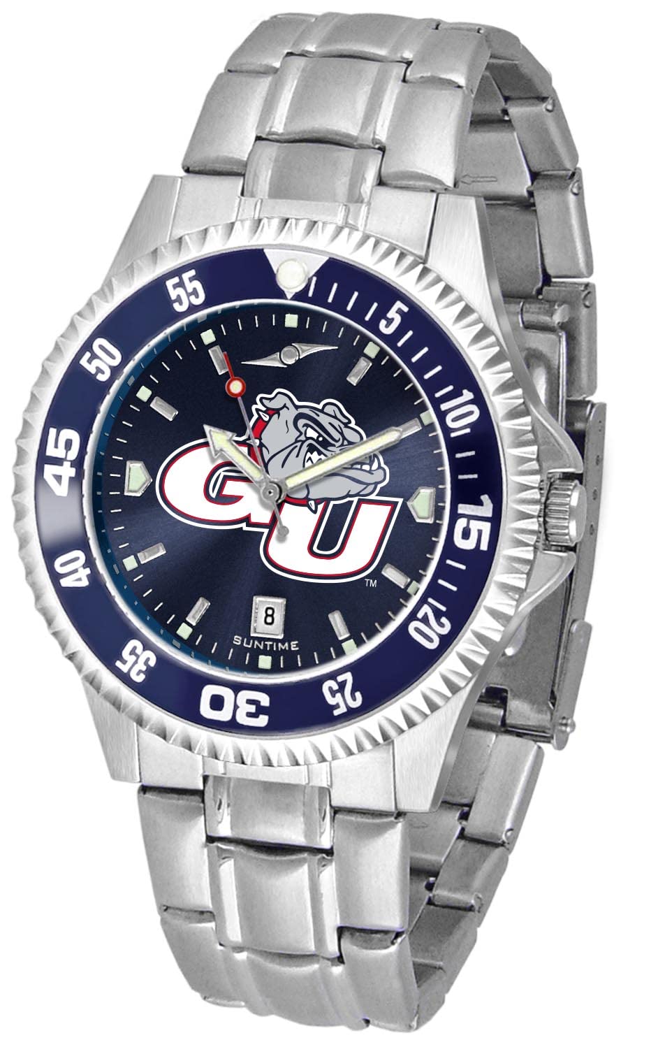 SunTime Men's Collegiate Competitor 40mm Watch - Gonzaga Bulldogs with 20mm Stainless Steel Band - AC Color Bezel