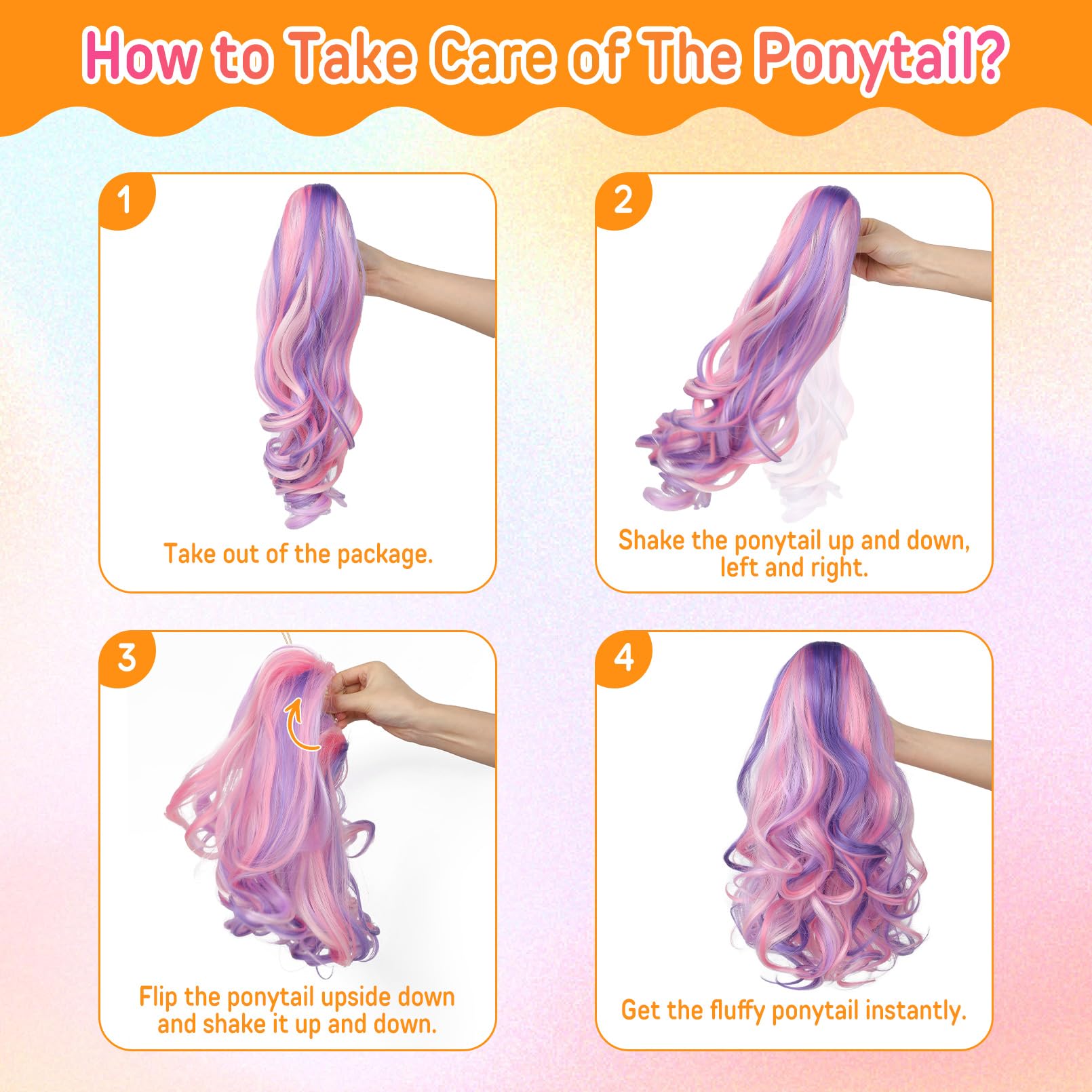 Seikea Ponytail Extension, 18'' Lightweight Wavy Curly Clip In Hair Extensions Ponytail, Colored Hair Extensions For Kids, Crazy