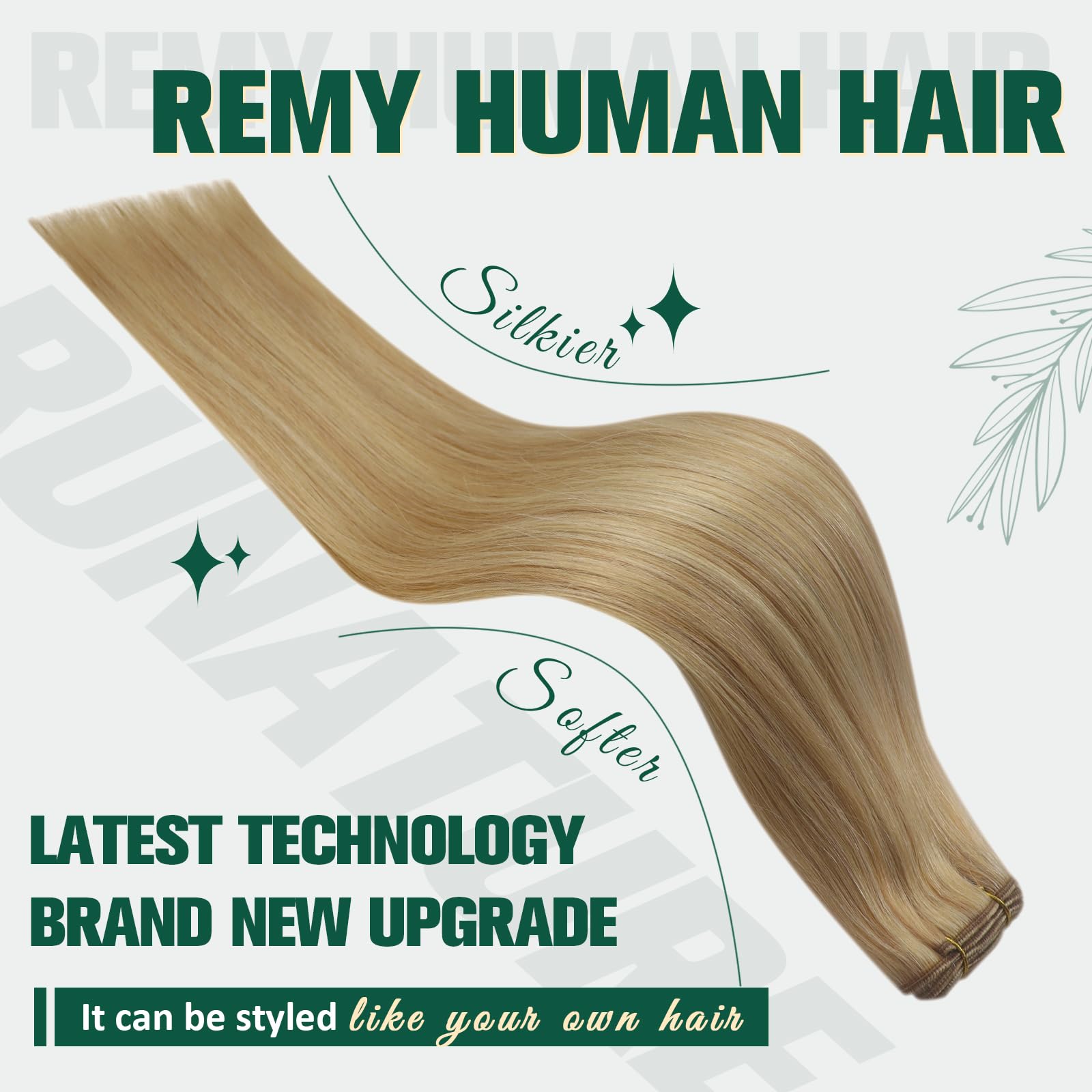 RUNATURE Blonde Genius Weft Hair Extensions Human Hair Straight Weft Human Hair Extensions 14 Inch 100g Golden Blonde Mix Platin