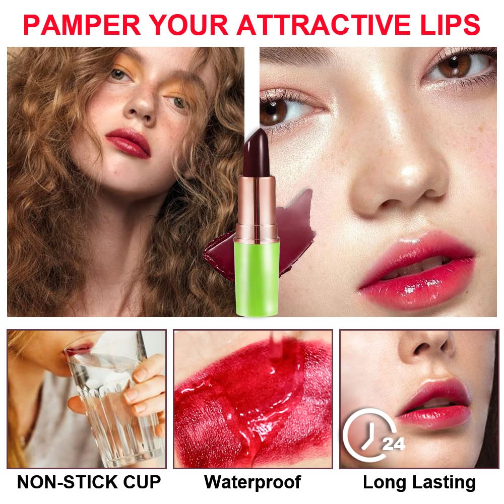 Evpct 2Pcs Black Red Cherry Color Changing Magic Lipstick Tinted Lip Balm Stain Gloss Set Ph Lazy Lipstick Waterproof Color Chan