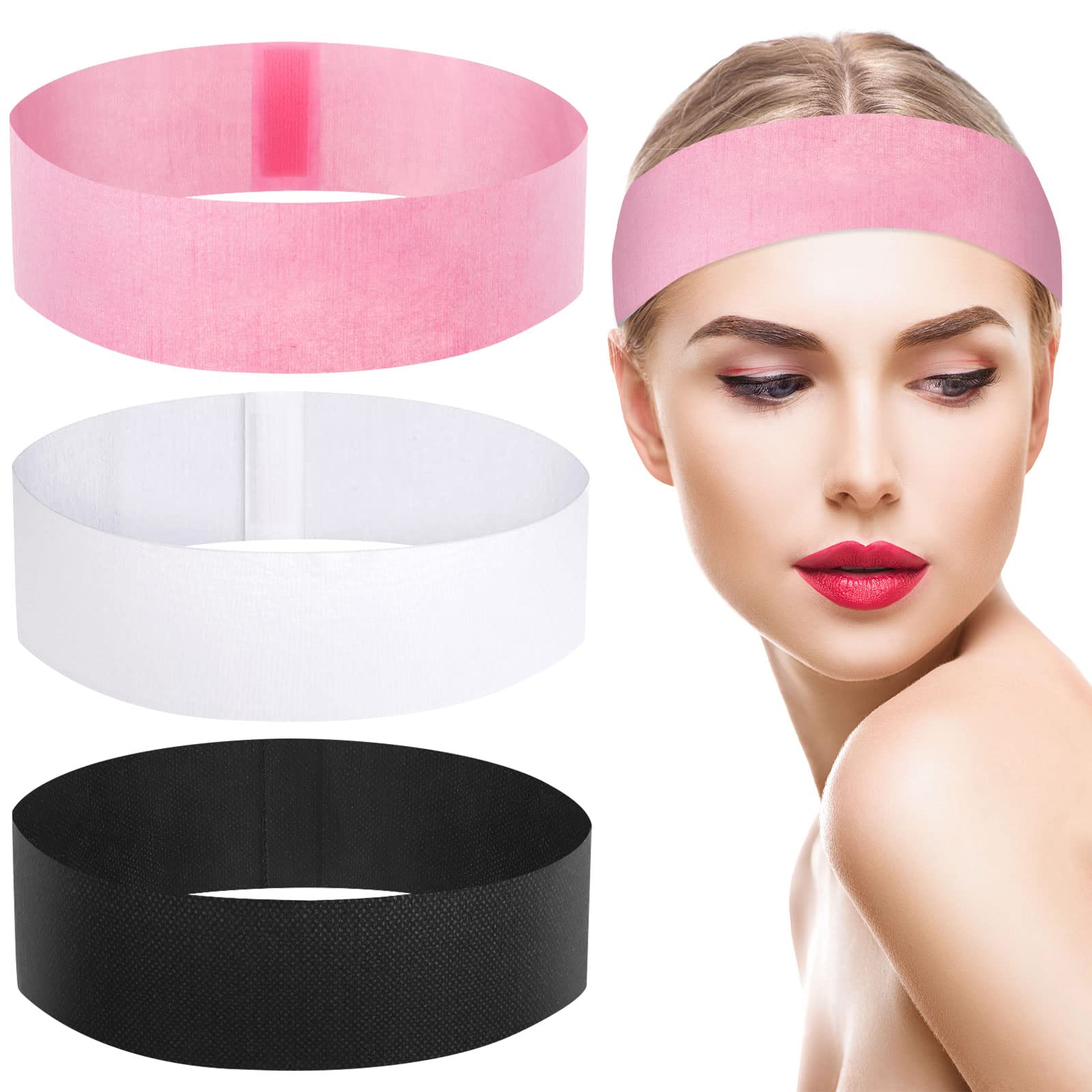Pimoys 30 Count Disposable Headbands For Facials, Women'S Skincare, Makeup, Bath, Sport, White, Black, Pink