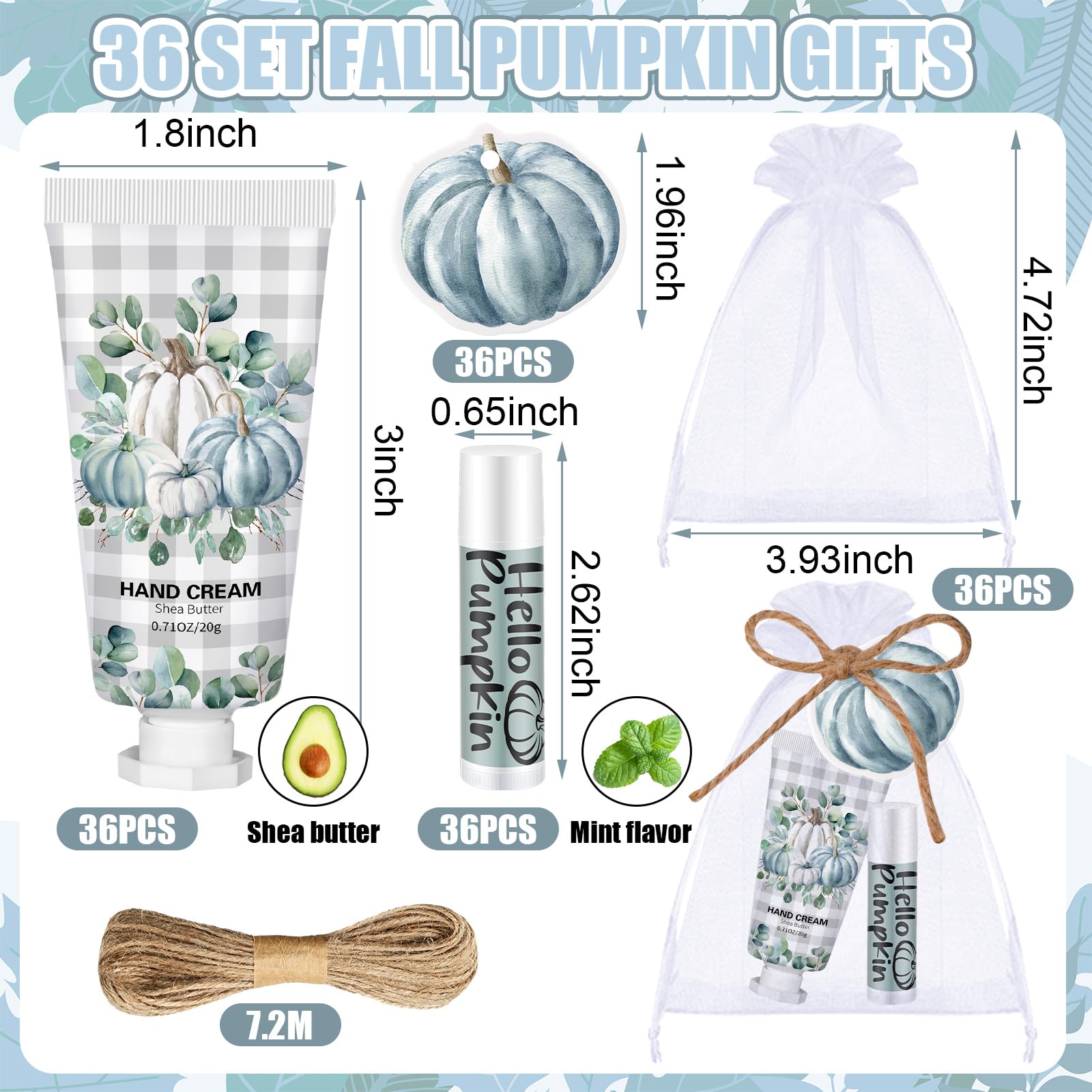 Heigble 144 Pcs Fall Pumpkin Lip Balm Hand Cream Set Party Favors, Include 36 Blue Pumpkin Lip Balm 36 Moisturizing Hand Cream 3