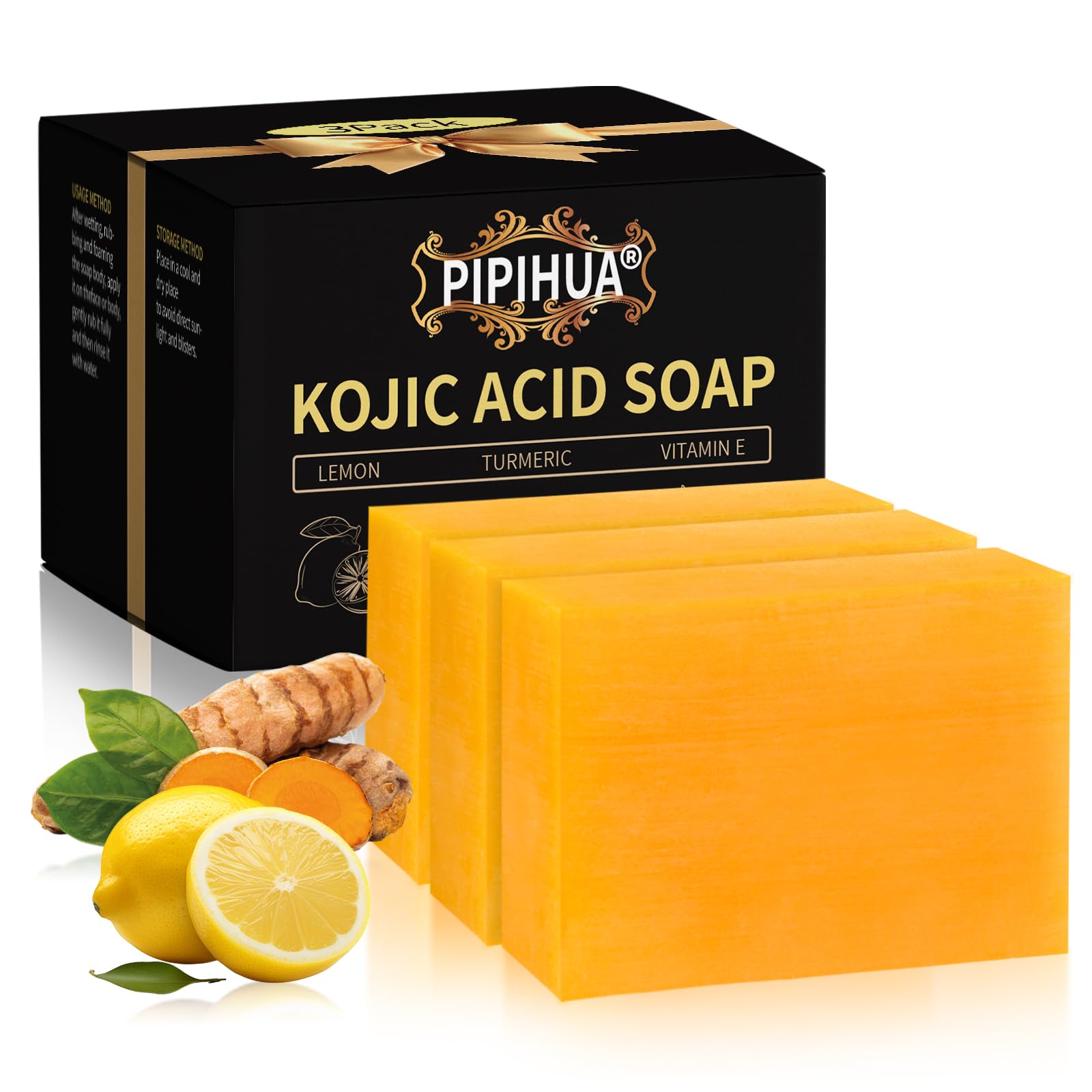 PIPIHUA Lemon Turmeric Kojic Acid Soap: Soap for Skin Combines Lemon & Turmeric & Kojic acid & Collagen & Vitamin C & Glutathion
