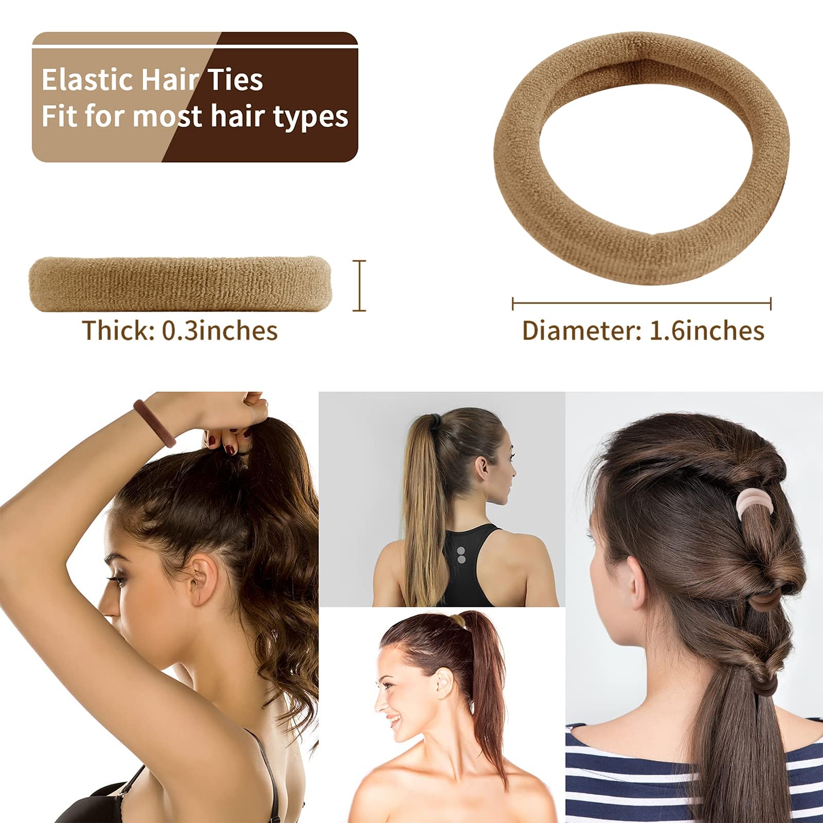 Sygy Hair Tie, 100Pcs Hair Ties For Thick Thin Hair, Seamless Cotton Hair Bands, No Damage For Women, Soft Hair Accessories Pony