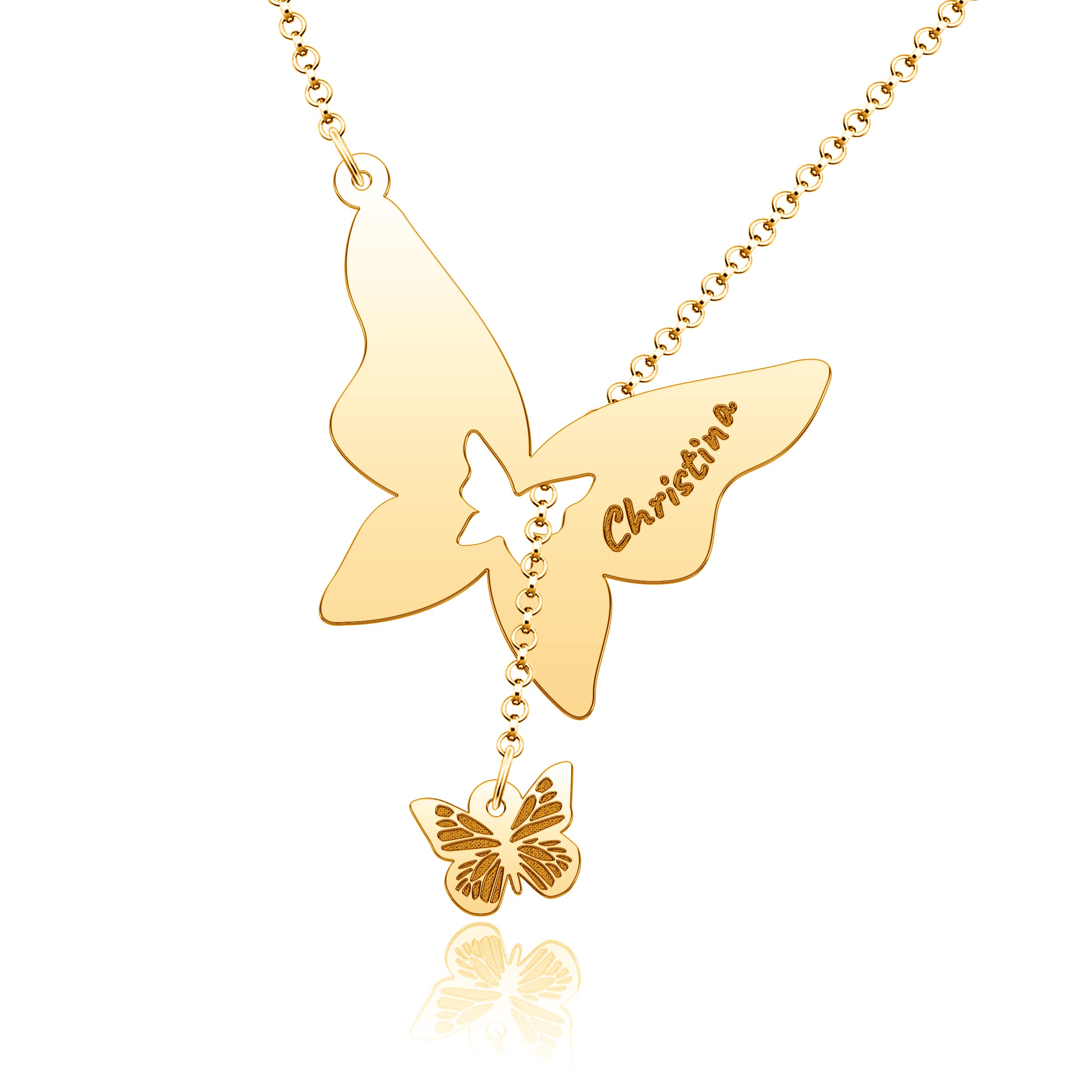CoolJewelry Personalized Necklace Butterfly Pendant Necklace Custom Name Necklace Sterling Silver Necklace Gold Butterfly Neckla