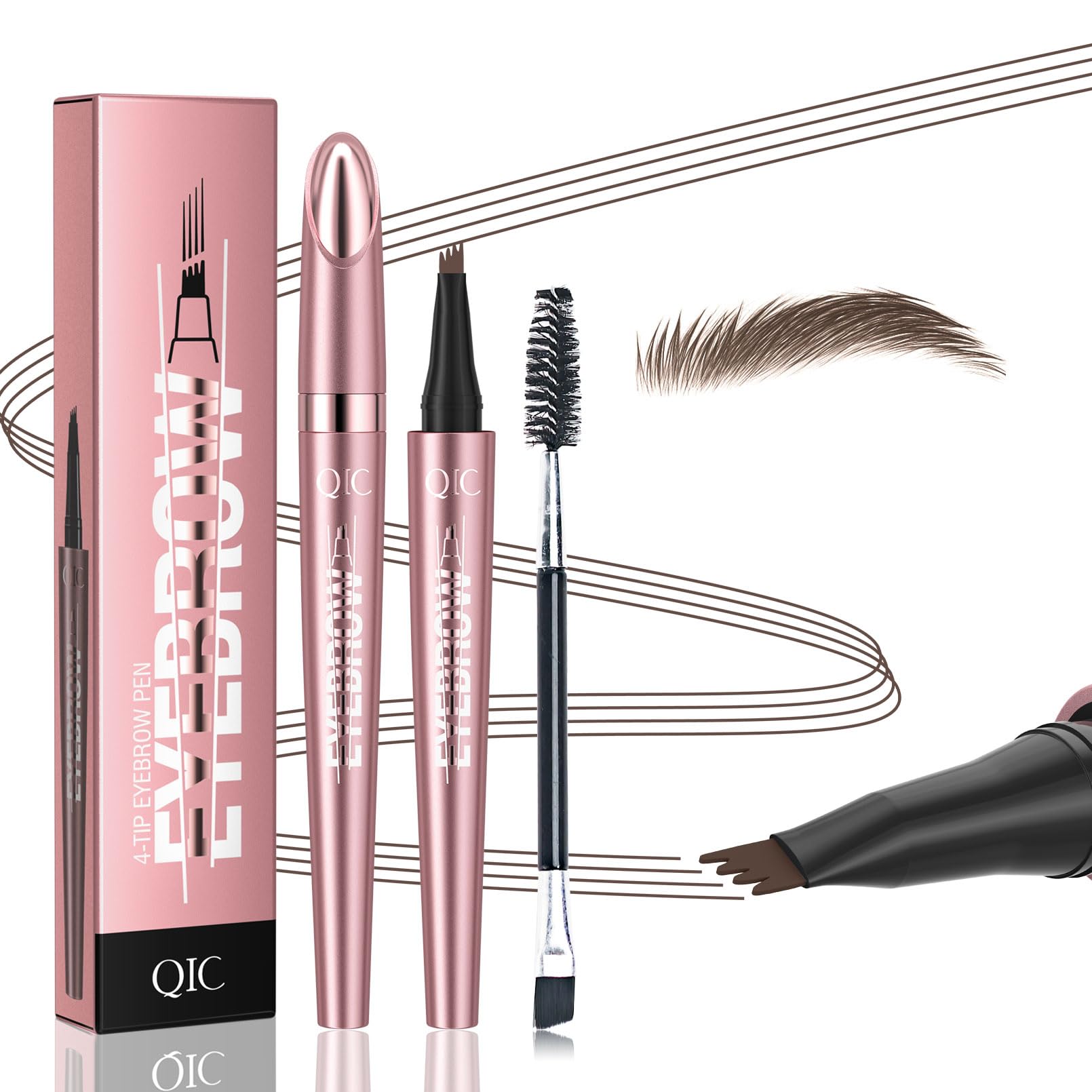 Microblading Eyebrow Pen,Qic Eyebrow 4 Tip Brow Pencil,Long-Lasting Natural Eyebrow Hair,Waterproof Magic Eyebrow Pencil Eyebrow