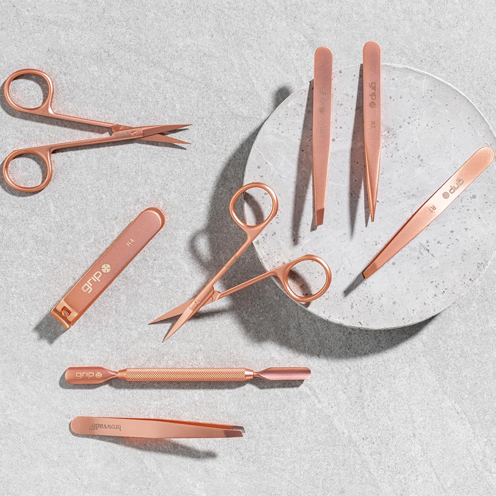 Grip Scissor Precision Rose Gold R5 - Stainless Steel Beauty Scissors for Eyebrows, Facial Hair & Nail Trimming - Fine Tip with
