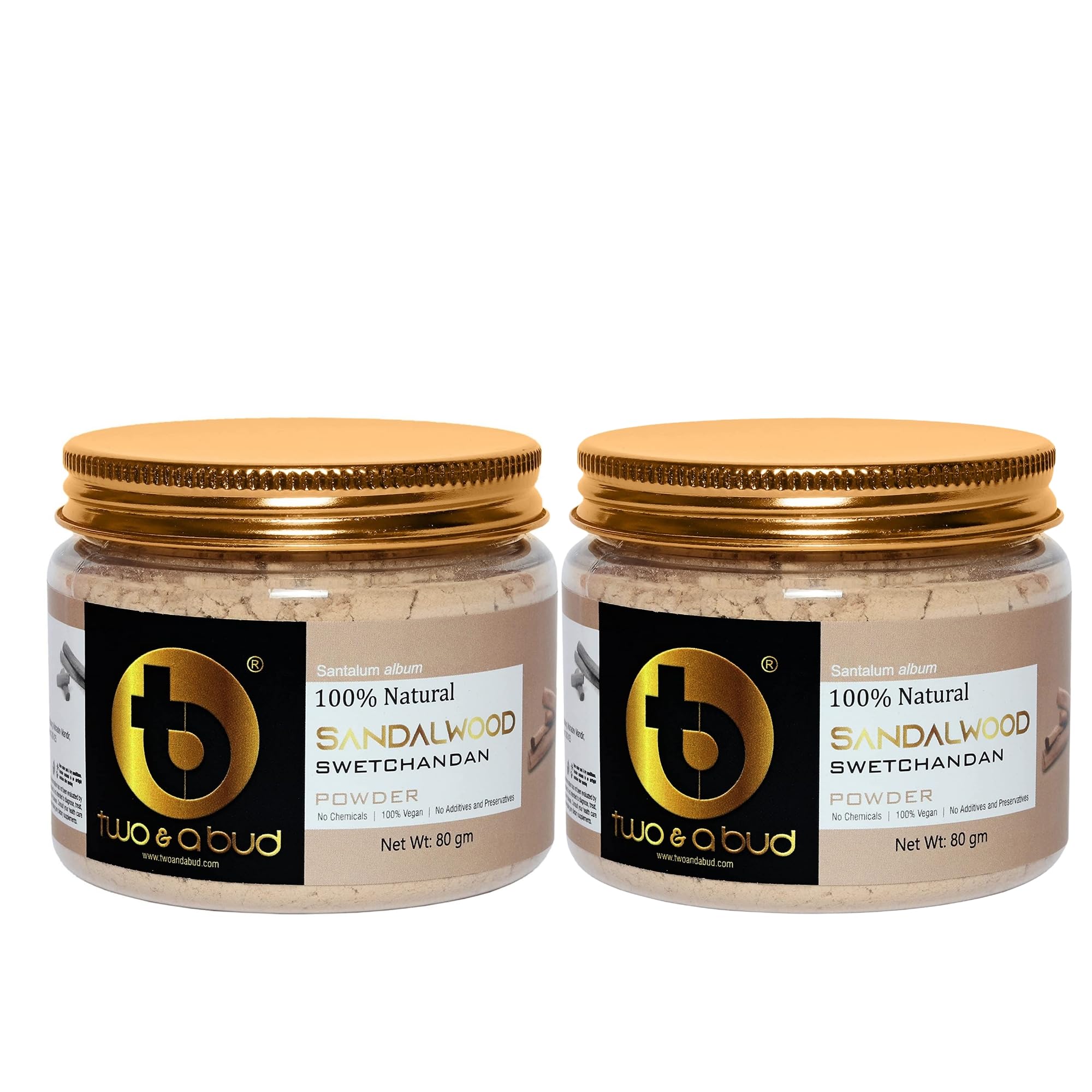 Two & A Bud 100% Natural (80G*2) Sandalwood Powder For Face Pack & Skin Care Tan Removal, Acne Control Exfoliation Vegan Chemica