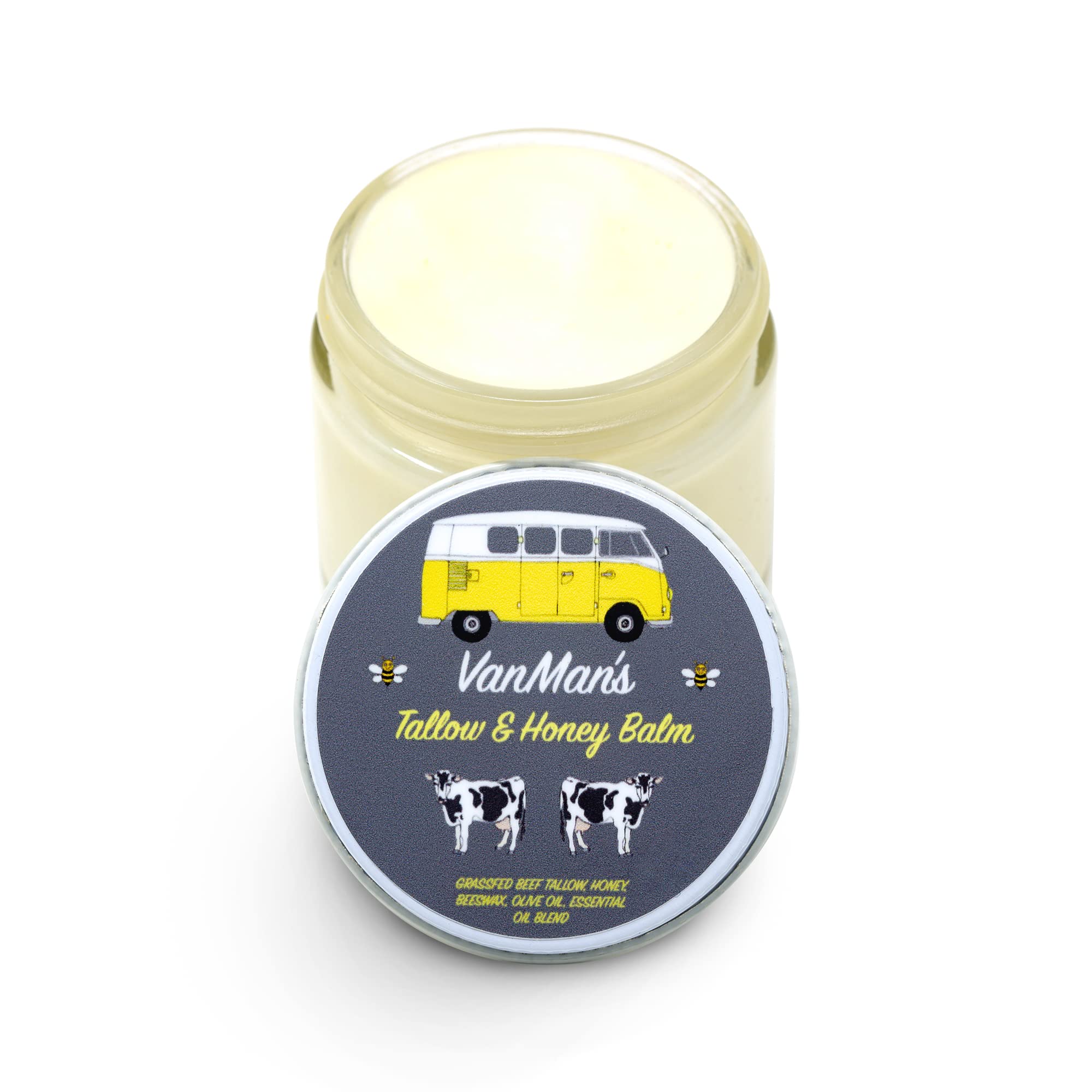 Vanman's NO ADDED SCENT Tallow and Honey Balm (2 oz) - Grass Fed Beef Tallow & Honey Balm w/Vitamins A, K, D, E - Tallow Moistur