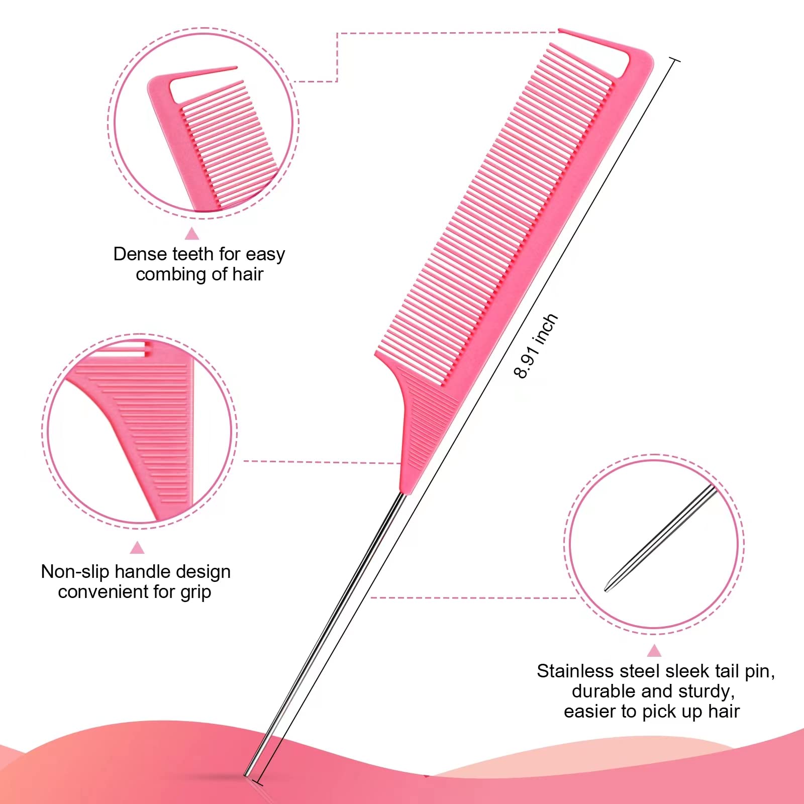 Anmieciu Hair Comb Set, 4Pcs Bristle Hair Edge Brush, Teasing Brush Comb, Rat Tail Comb And Wide Tooth Comb For Women Girls Men