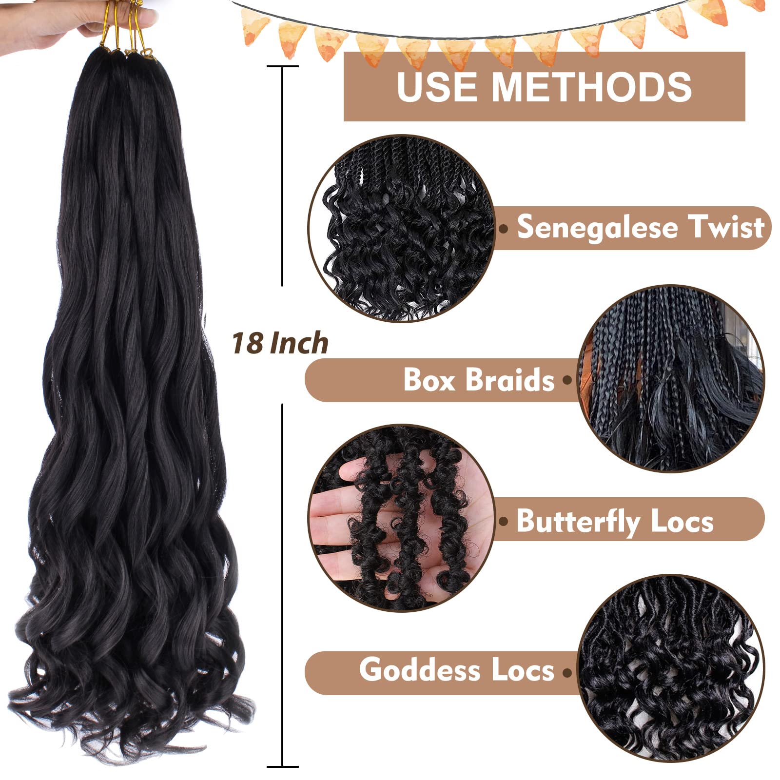 COOKOO 18 Inch 9 Packs Ombre Brown Spiral Loose French Curls Braiding Hair 65g/pack Bouncy Braids Hair Precurled Spanish Curls S