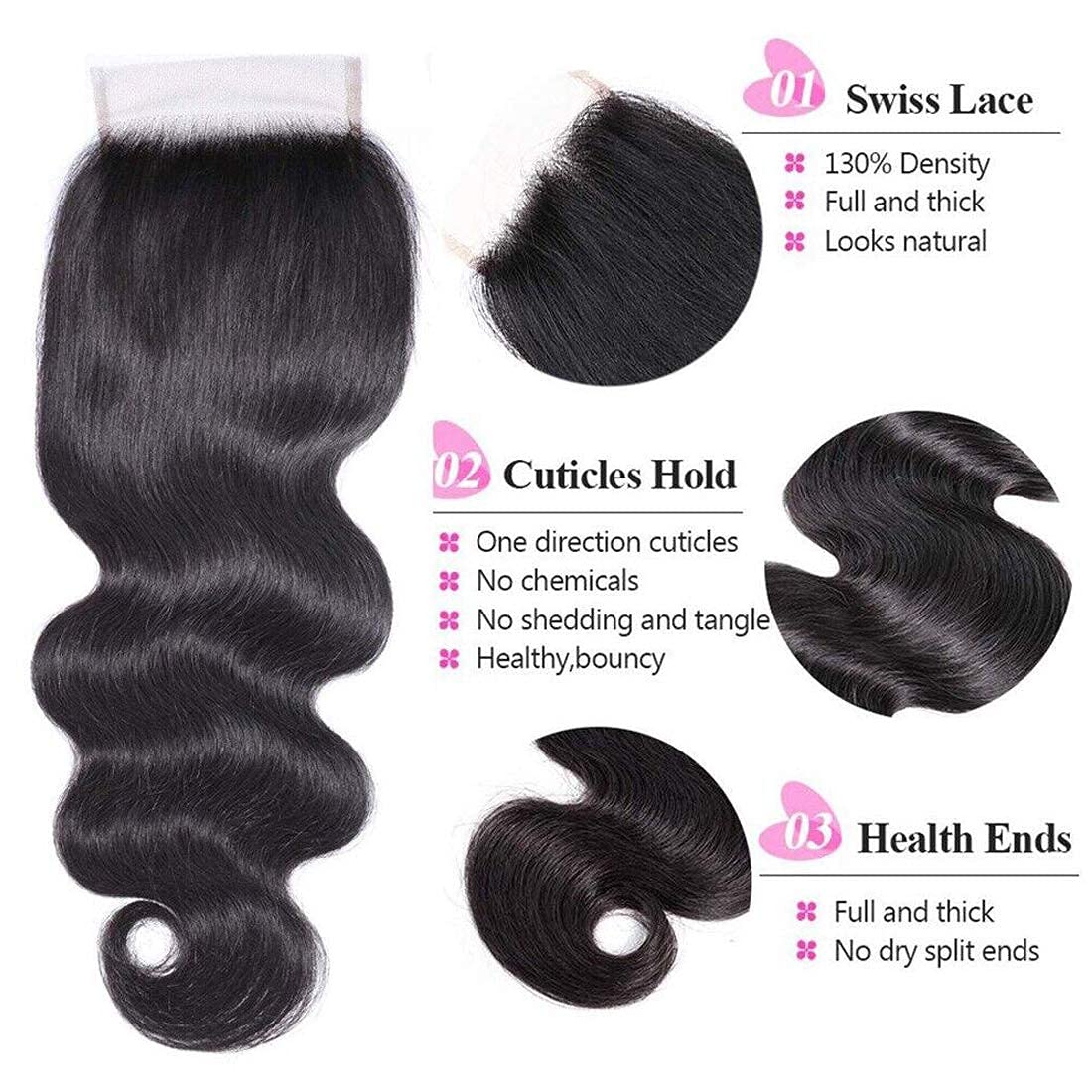 UNice Hair Icenu Series Hair Brazilian Virgin Human Hair Body Wave 3 Bundles with Closure 100% Real Unprocessed human Virgin Hai