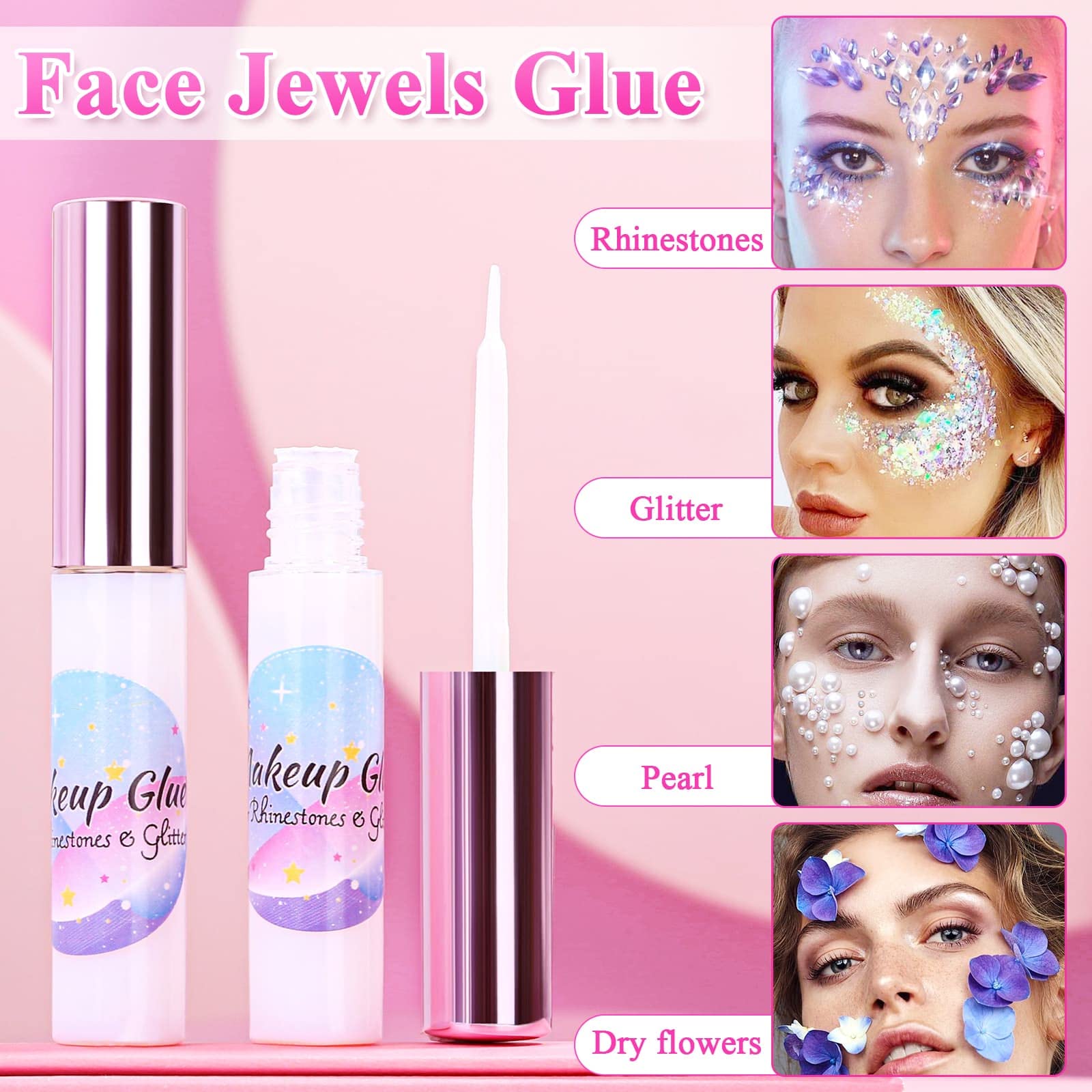 Face Makeup Glue For Rhinestones, Shynek Cosmetic Face Glitter Glue Long Lasting Waterproof Face Glue Adhesive For Eye Jewels Fa