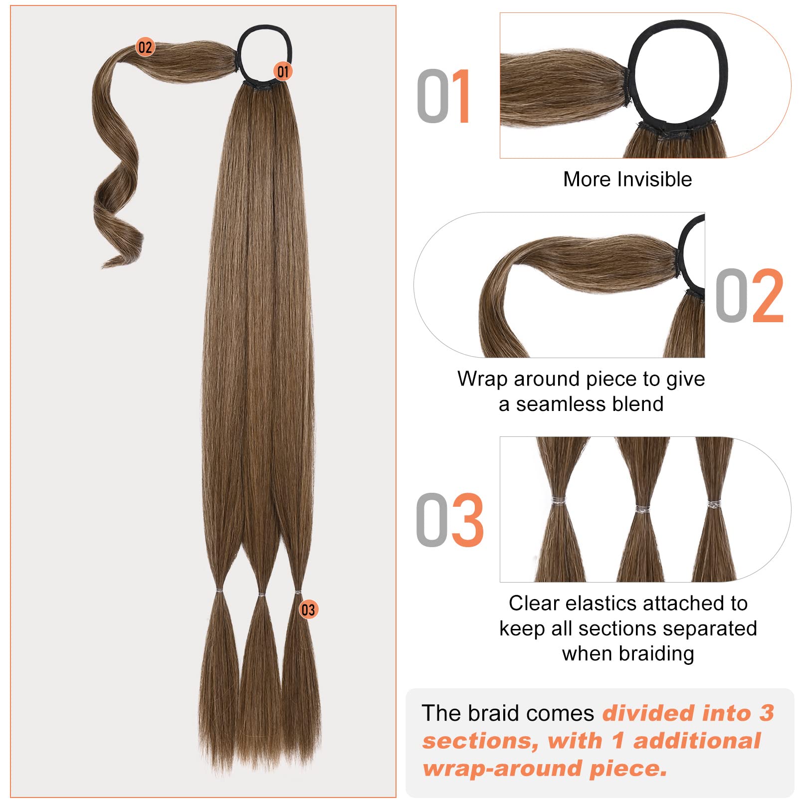 Seikea Upgraded Long Braid Ponytail Extension With Elastic Tie Straight Sleek Wrap Around Braid Hair Extensions Ponytail Dark As