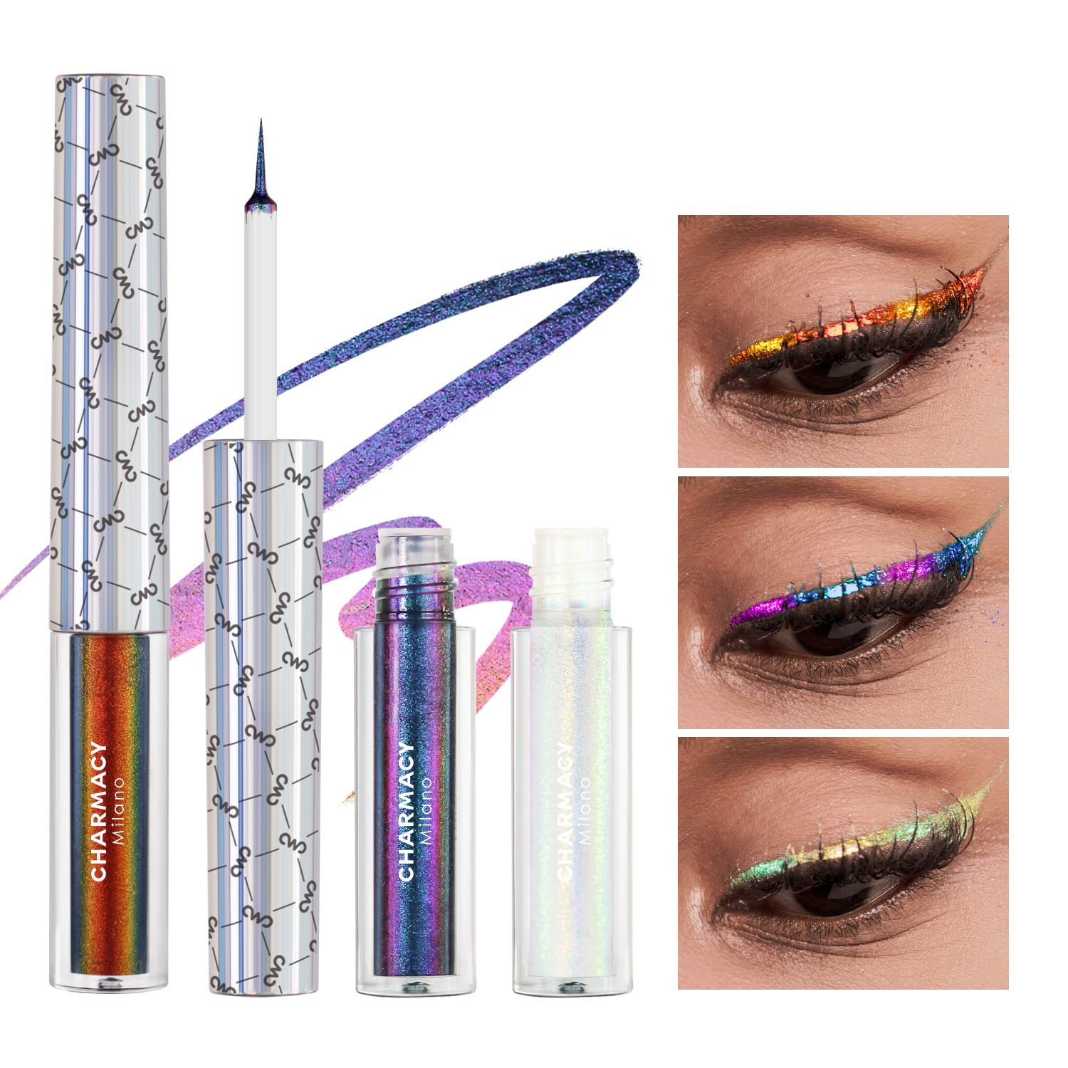 CHARMACY Chameleon Liquid Eyeliner, Liquid Glitter Eyeliner, Highly Pigmented, Metallic Intense MultiColor Shifting waterproof E