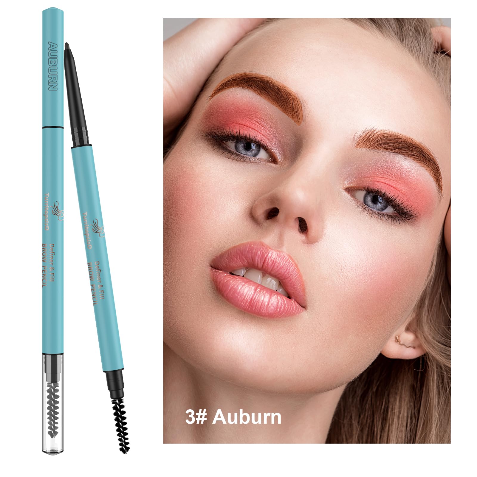 Turritopsisd Eyebrow Pencil Liner ?2-Pack Auburn? Waterproof Long-Lasting Retractable Extra-Slim Pen Fine-Tip Built-In Brush Cre