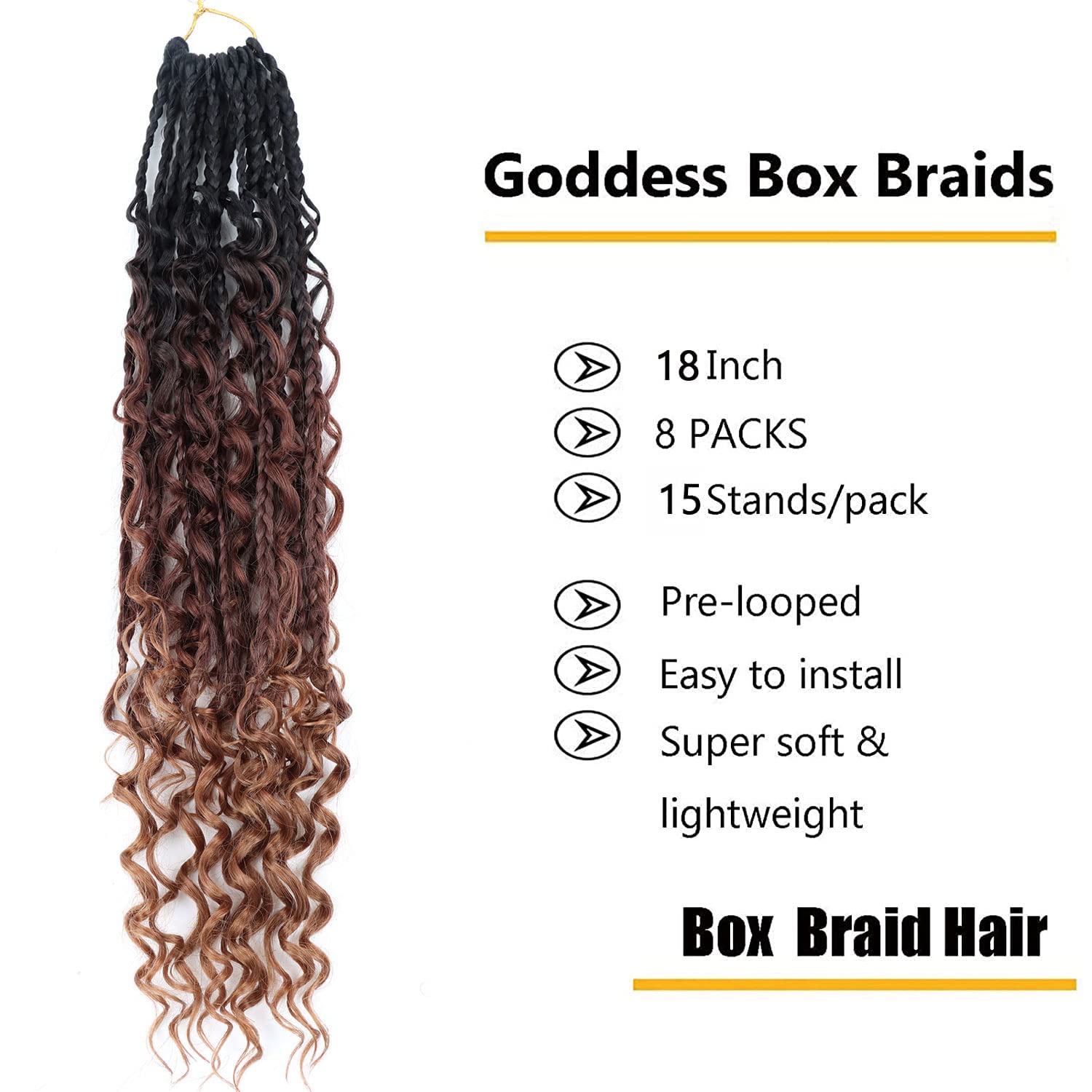LMZIM 18 Inch 8 Packs Box Braids Crochet Hair Bohemian Crochet Box Braids with Curly Ends Hippie Braids Goddess Box Braids Synth