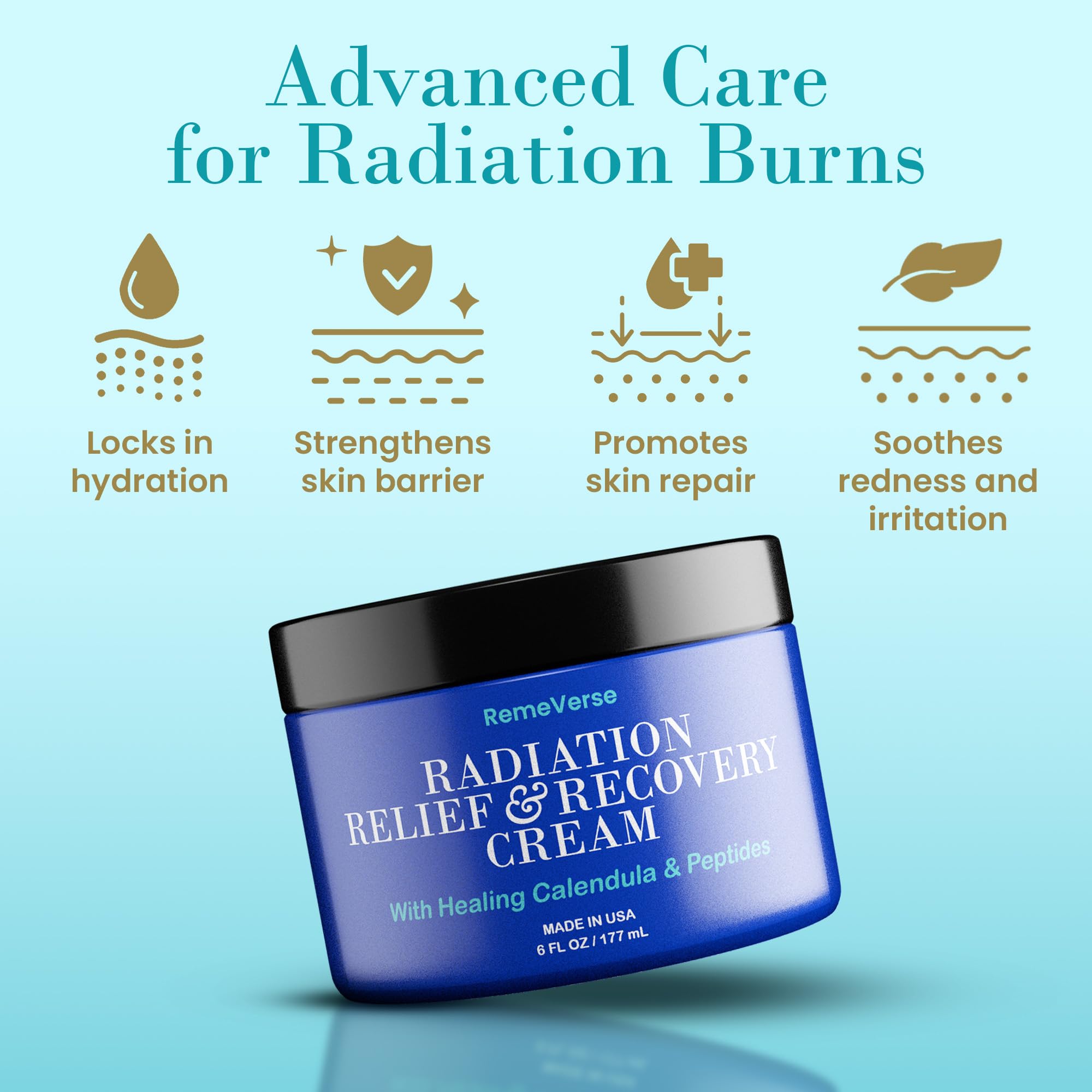 RemeVerse Radiation Cream - Unscented, Gentle, Hyaluronic Acid, Peptides & Calendula Cream for Burns, Soothing Skin and Hydrate