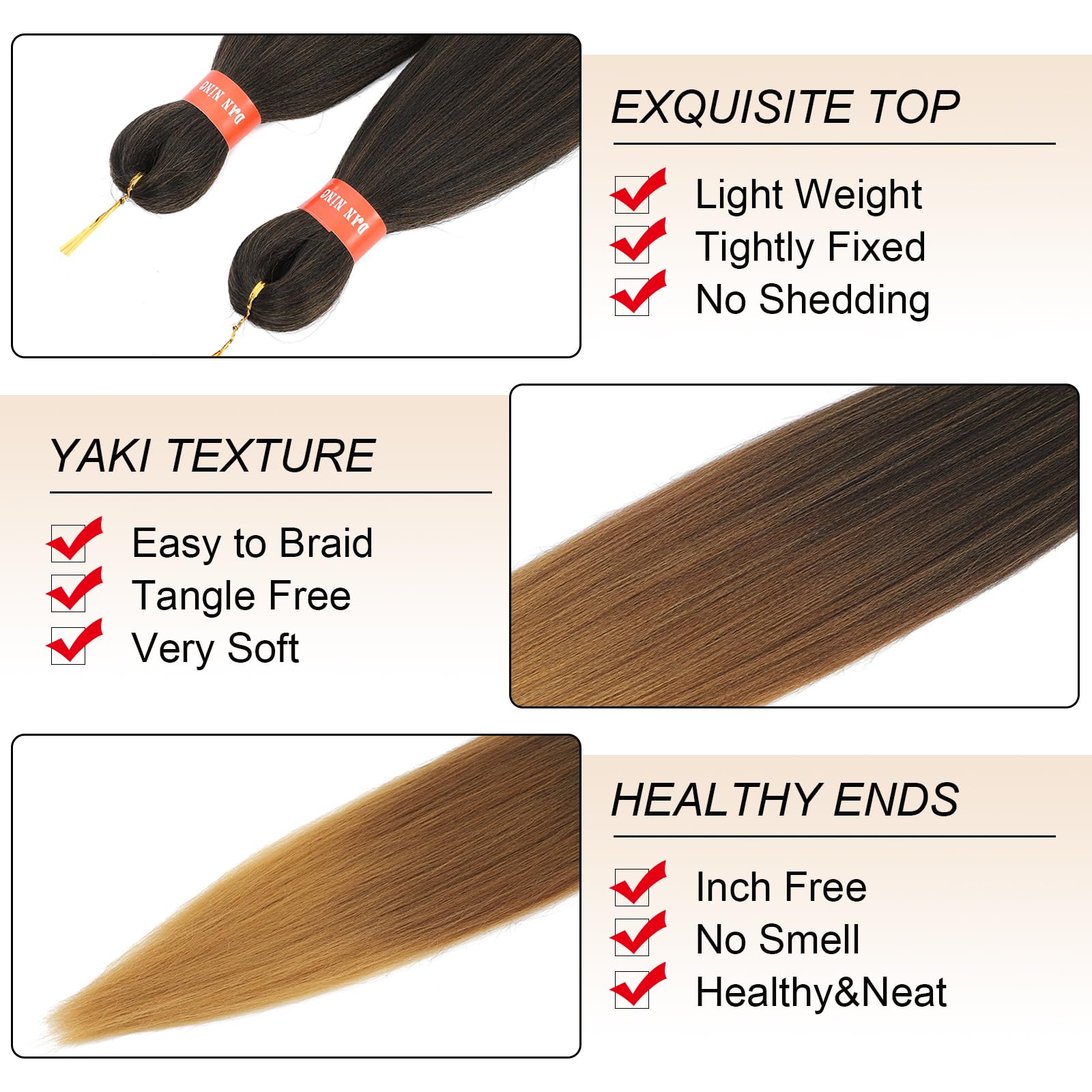 Ombre Pre-Stretched Braiding Hair, Top Silky Braid Hair Extensions, Itch Free Crochet Twist Hair Braids, Yaki Texture Original B