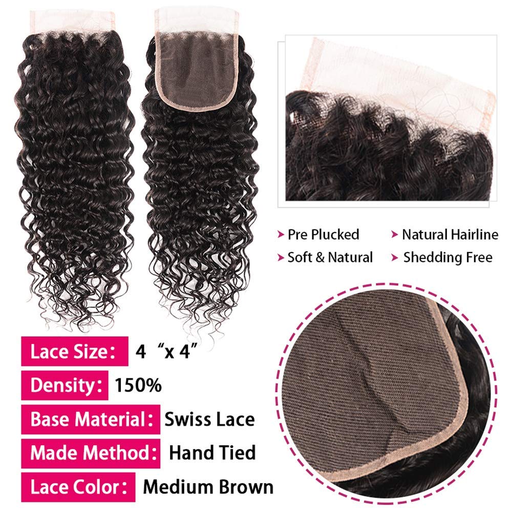 8A Brazilian Virgin Human Hair Water Wave Bundles With 4Inch X 4Inch Lace Closure 100 Human Hair (22 24 26 2820) Wet And Wavy Bu