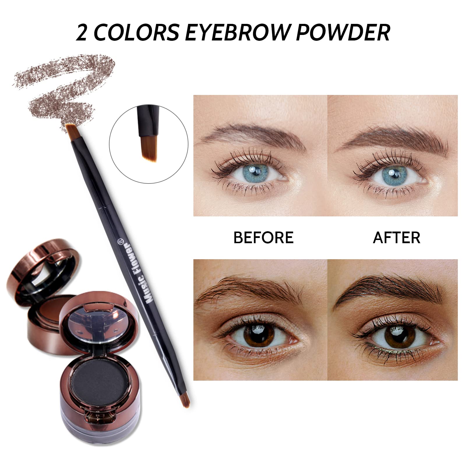 Music Flower Gel Eyeliner Eyebrow Powder, Black And Brown Waterproof Smudgeproof Long Lasting Makeup Eyeliner Gel With Brush Mir