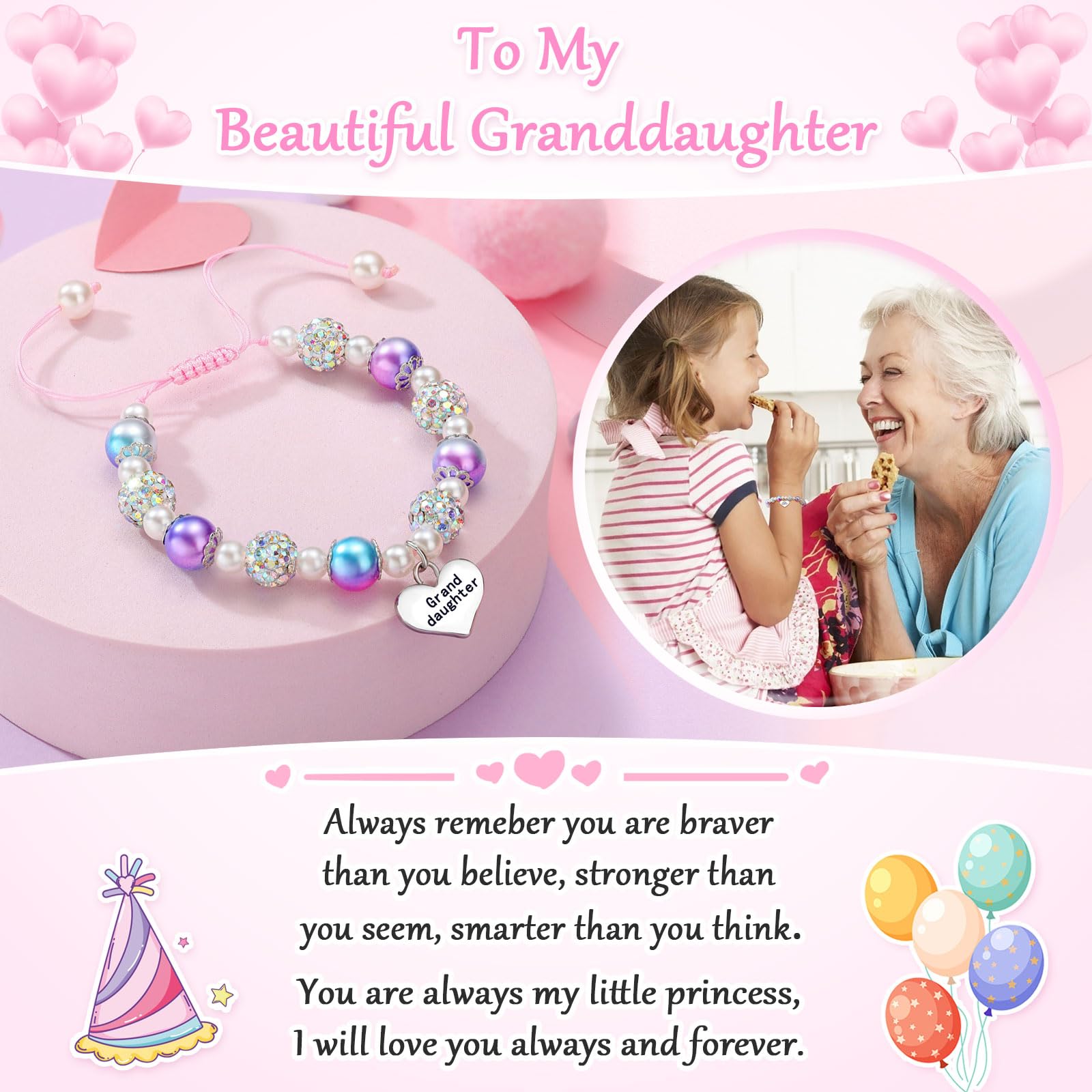 UNGENT THEM Granddaughter Bracelets from Grandma Little Girl Jewelry Valentines Birthday Gifts
