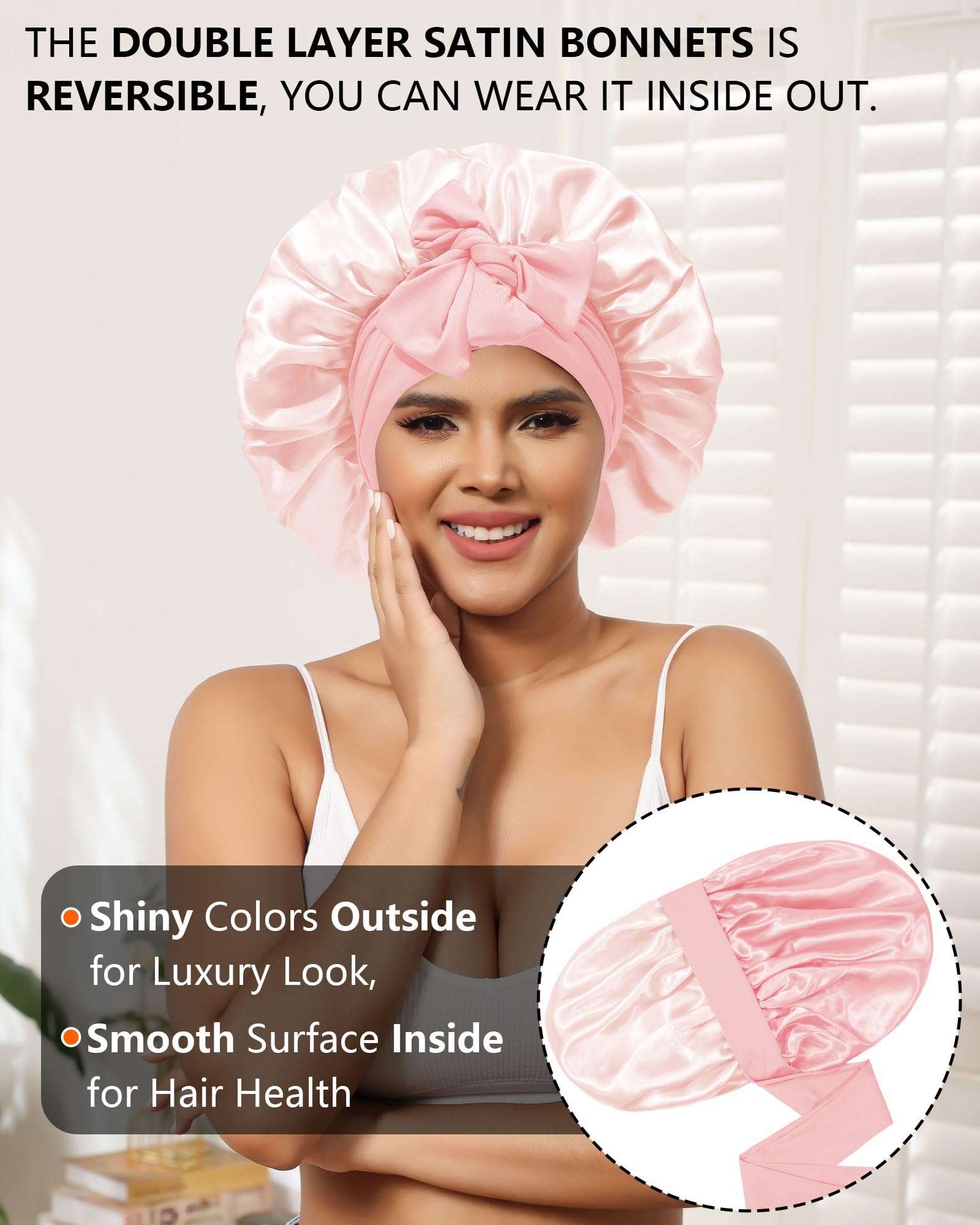 Satin Bonnet Silk Bonnet For Sleeping Women Hair Bonnet For Curly Hair Sleeping Cap Reversible Double Layer Sleep Bonnet With Ti