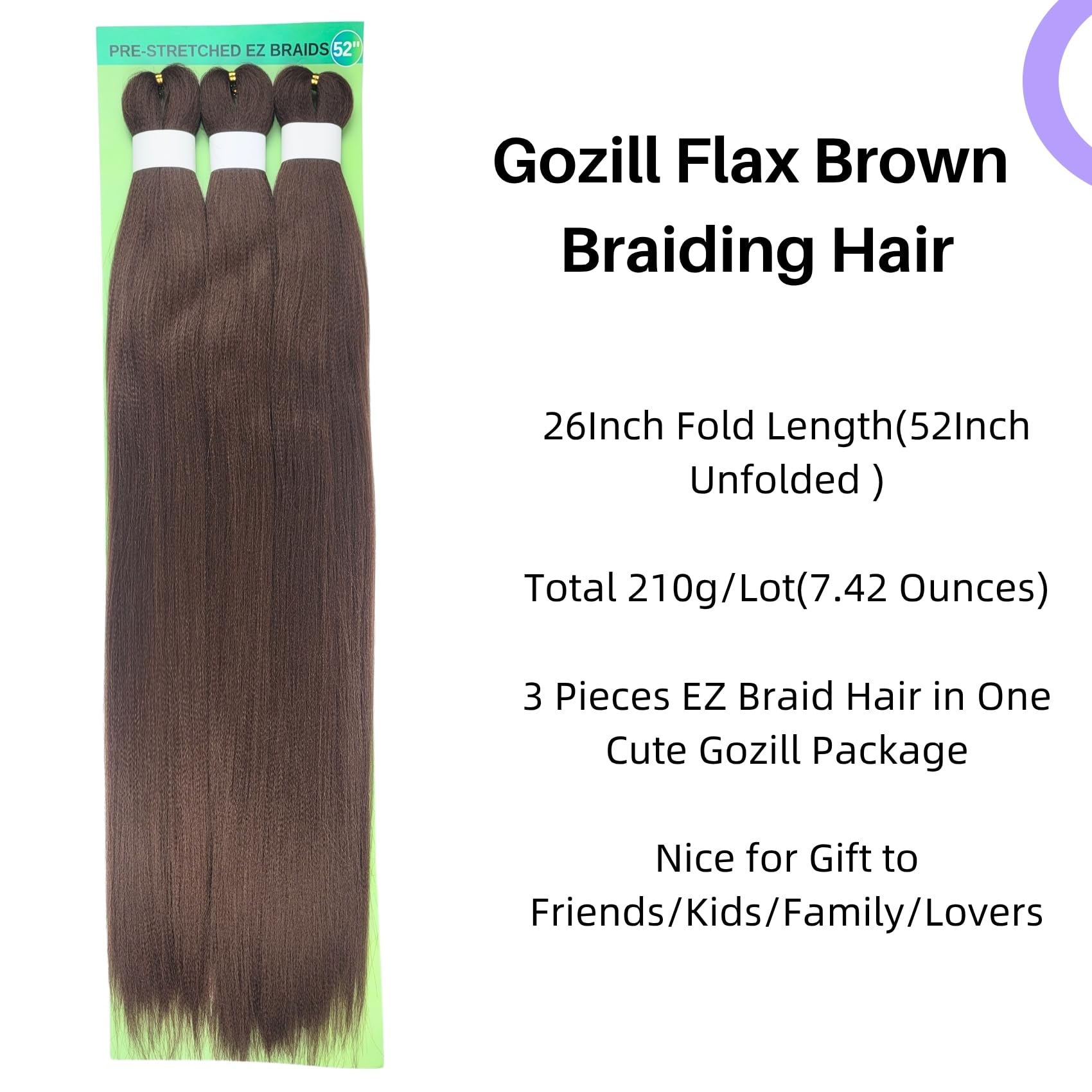 Flax Brown Braiding Hair Pre Stretched 8# Knotless Braids Hair Extension for Braiding