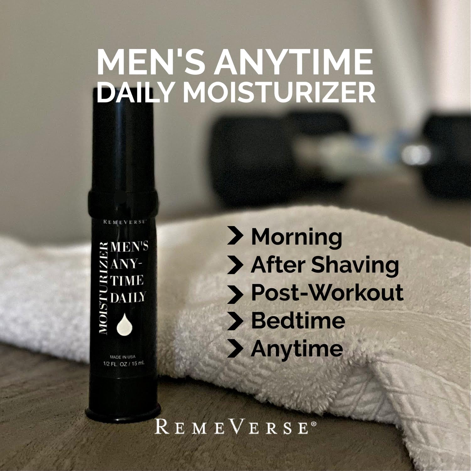 RemeVerse Mens Anytime Daily Moisturizer with Hyaluronic Acid, Peptides, Vitamins C & E, Collagen, Green Tea - Smoothes & Hydrat
