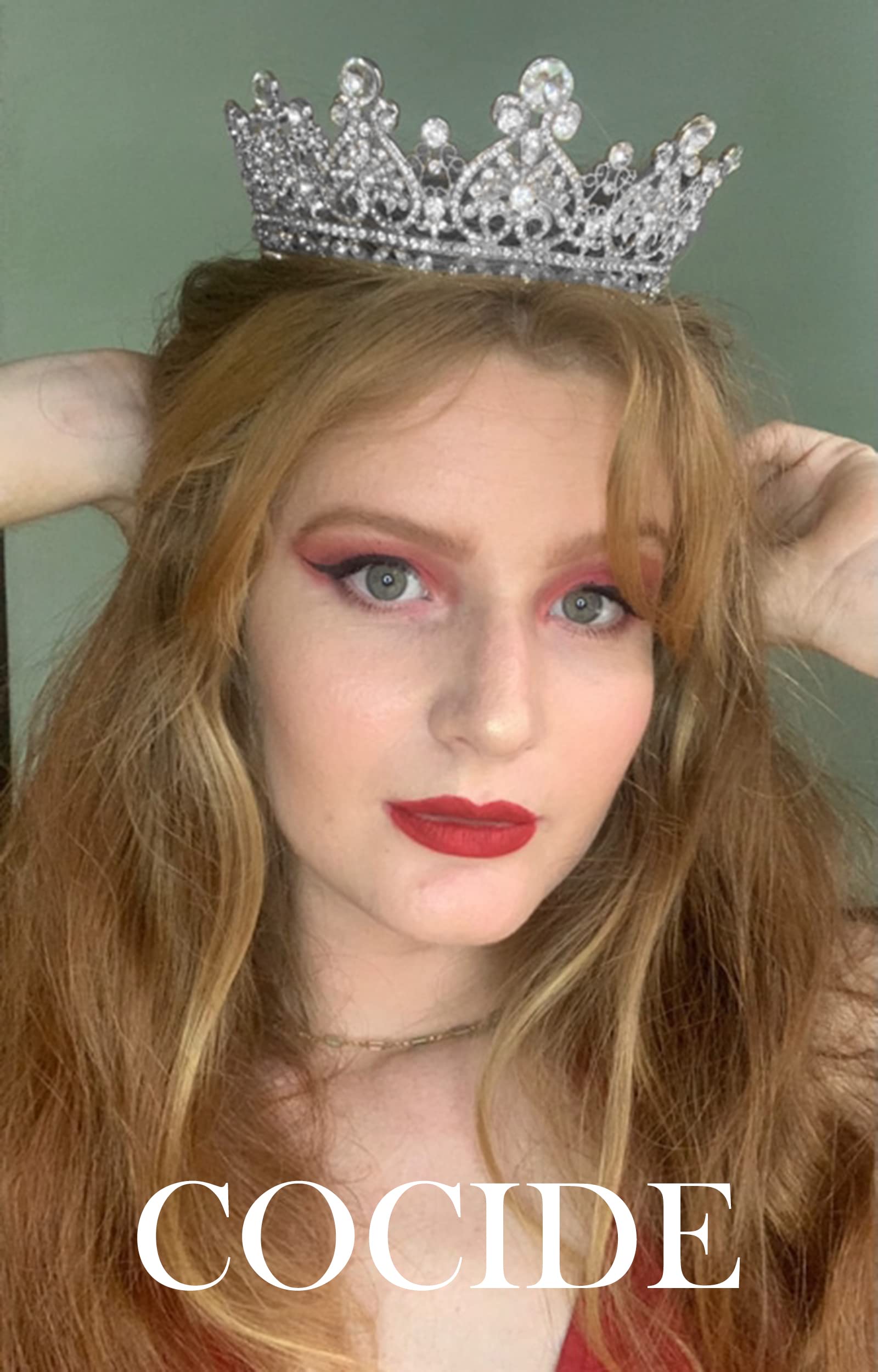 Cocide Silver Crown For Women Crystal Queen Crowns And Tiaras Girls Full Round Wedding Headband Hair Accessories For Birthday Pa