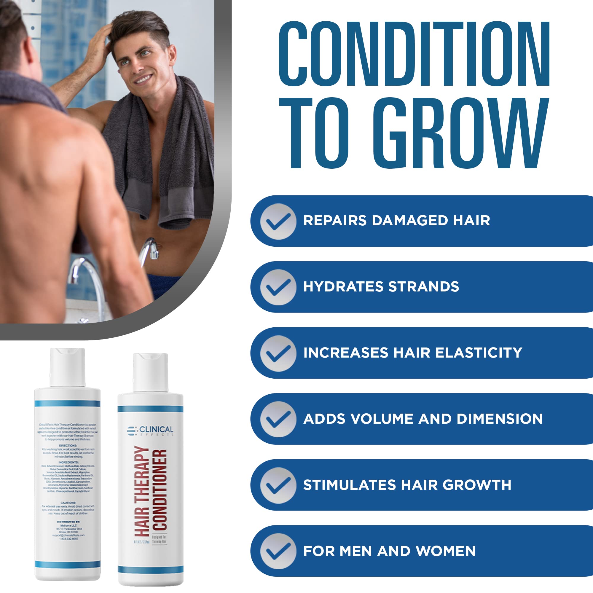 Clinical Effects Hair Therapy Conditioner - Hair Growth Conditioner For Men And Women - Deep Conditioner With Biotin, Saw Palmet