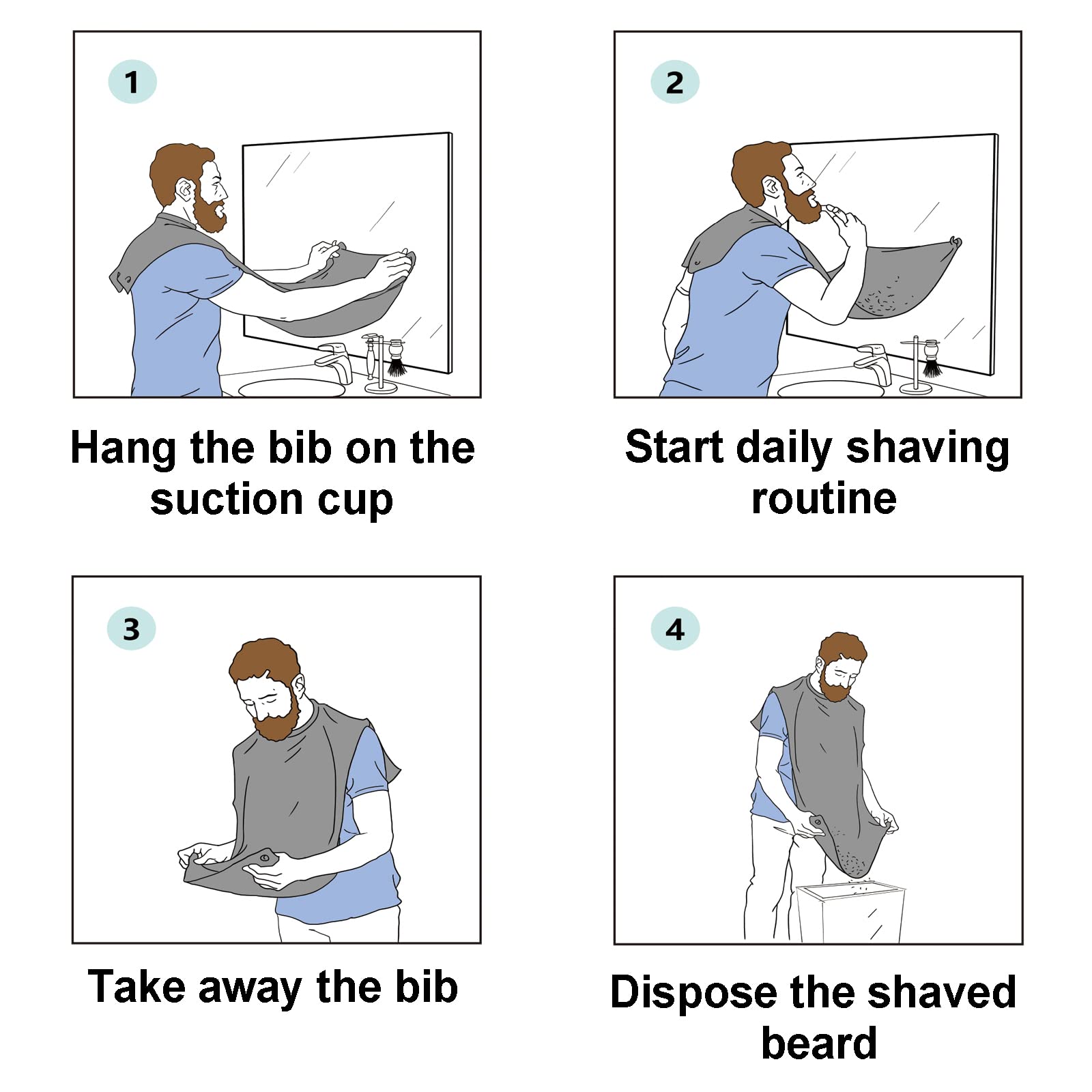 Pelocapa Beard Grooming Bib For Men, Non-Stick Beard Shaving Catcher, Beard Trimming Styling Bib With 2 Suction Cups And Storage