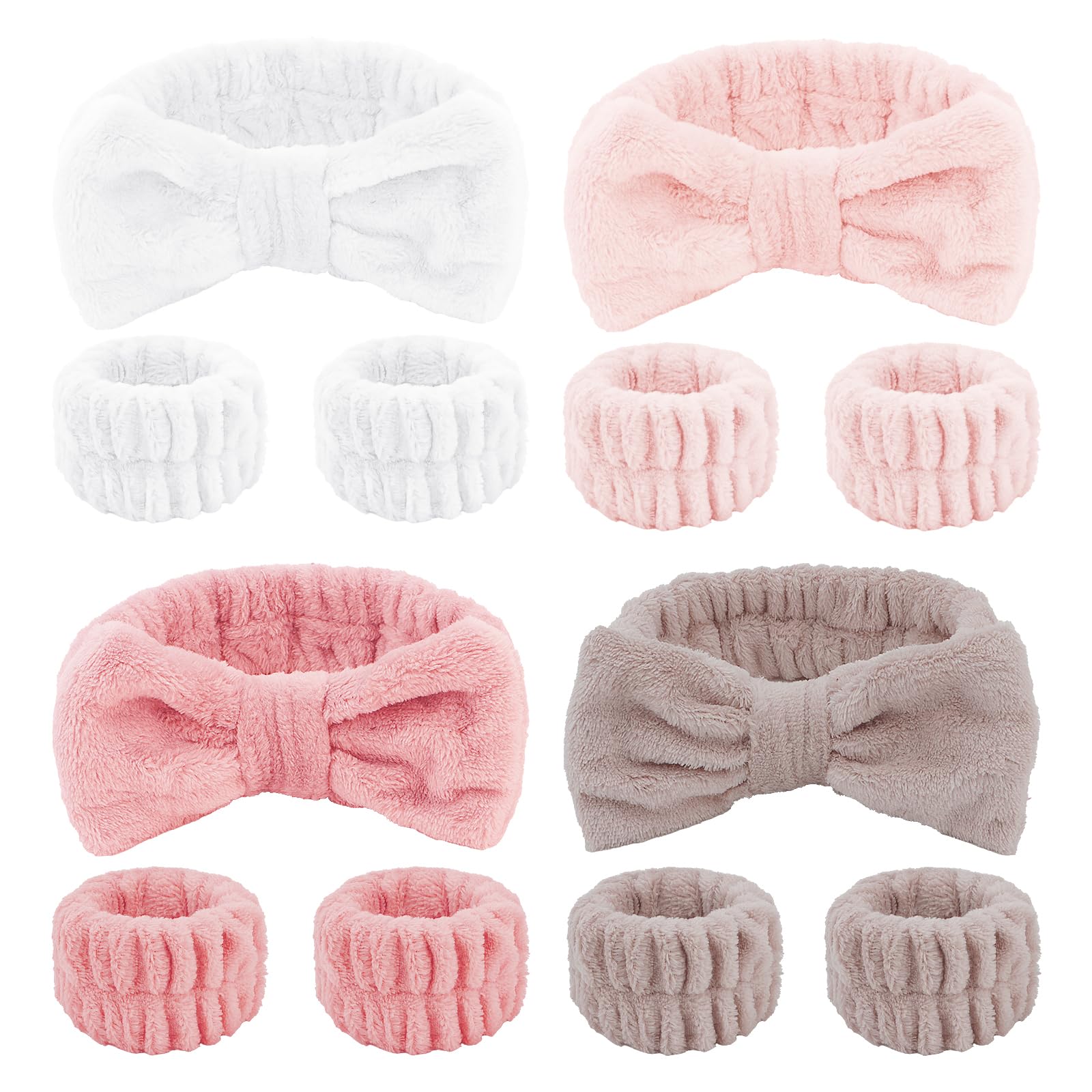 CIEHER 12 PCS Makeup Headband for Women Wrist Washband Scrunchies Cuffs for Washing Face, Soft Bow Hair Band Matching Wristbands