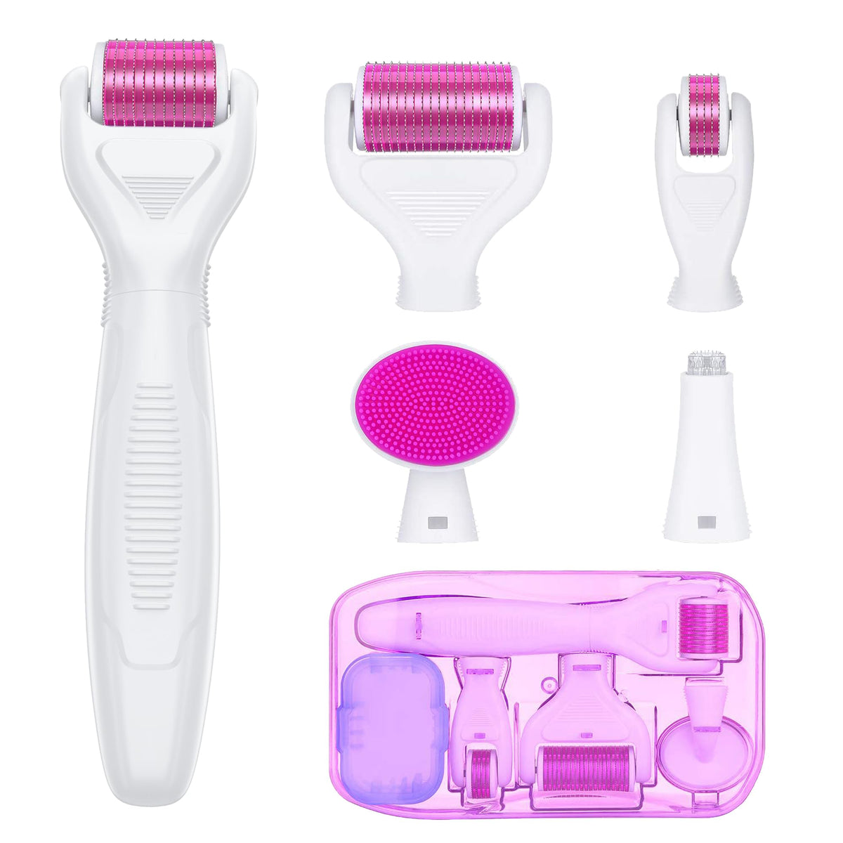 YaFex Derma Roller for Face and Body - 6 in 1 Titanium Microneedling Roller Kit Micro Needle Roller, 300 and 720 Needles 0.25mm,