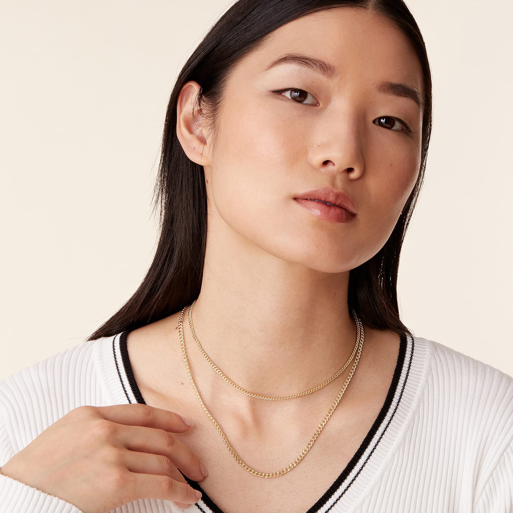PAVOI 14K Gold Plated Layered Curb Link Chain Adjustable Necklace | Layering Necklaces for Women | Everyday Jewelry (White Plate
