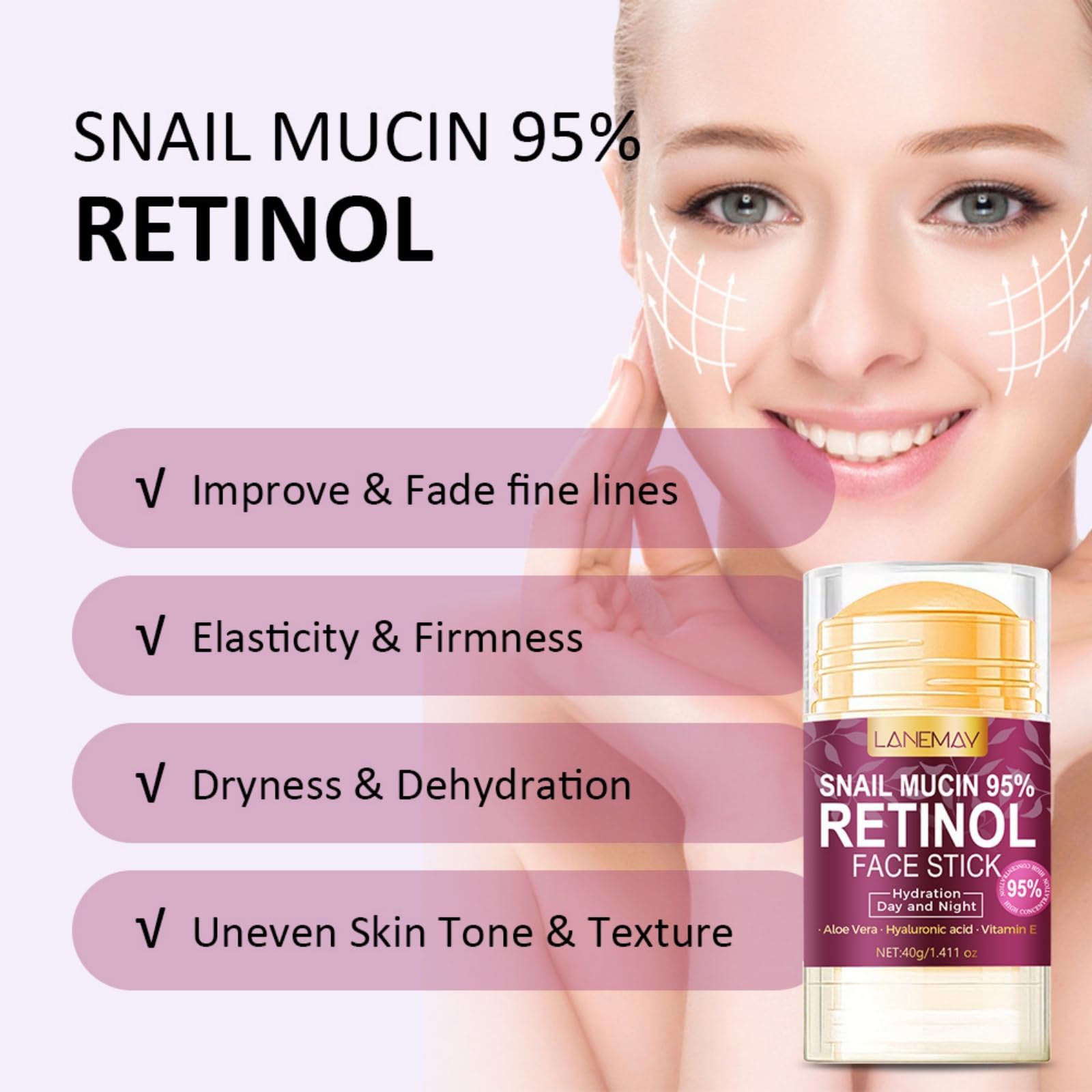 Retinol Face Stick, Snail Mucin Face Moisturizer With Retinol Day & Night Lifting & Firming Anti Wrinkle Facial Moisturizer Balm