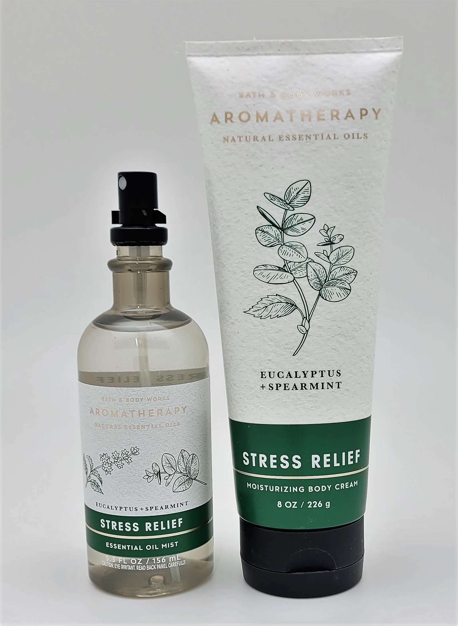 Bath & Body Works - Aromatherapy - Eucalyptus Spearmint - Stress Relief - 2 pc Bundle - Essential Oil Mist- 5.3 fl oz - & Body C