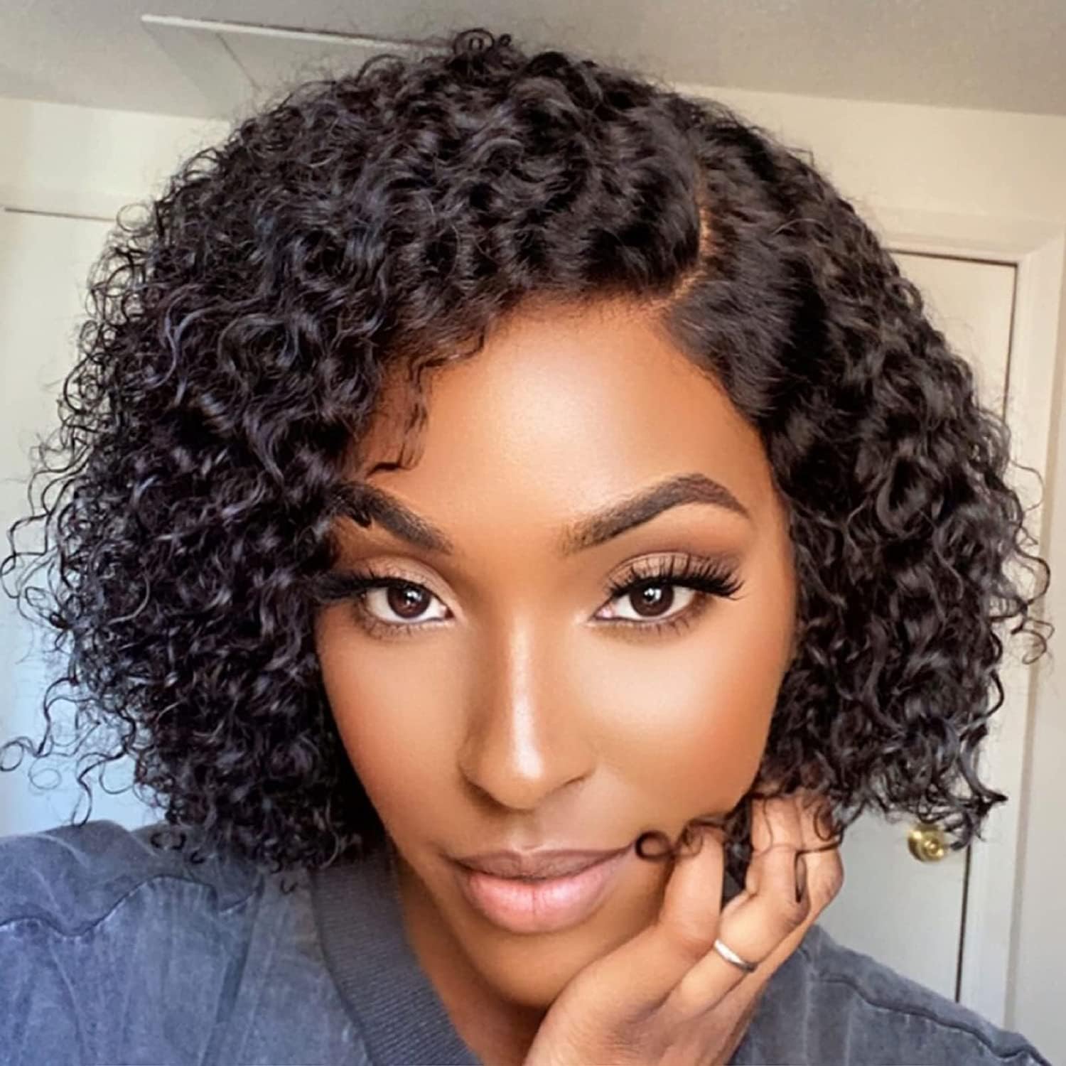 Wiger Lace Front Human Hair Wigs Kinky Curly Glueless Curly Bob Wig Black Pixie Curly Hair Hd Lace Water Wave Wig 10 Inch Side P