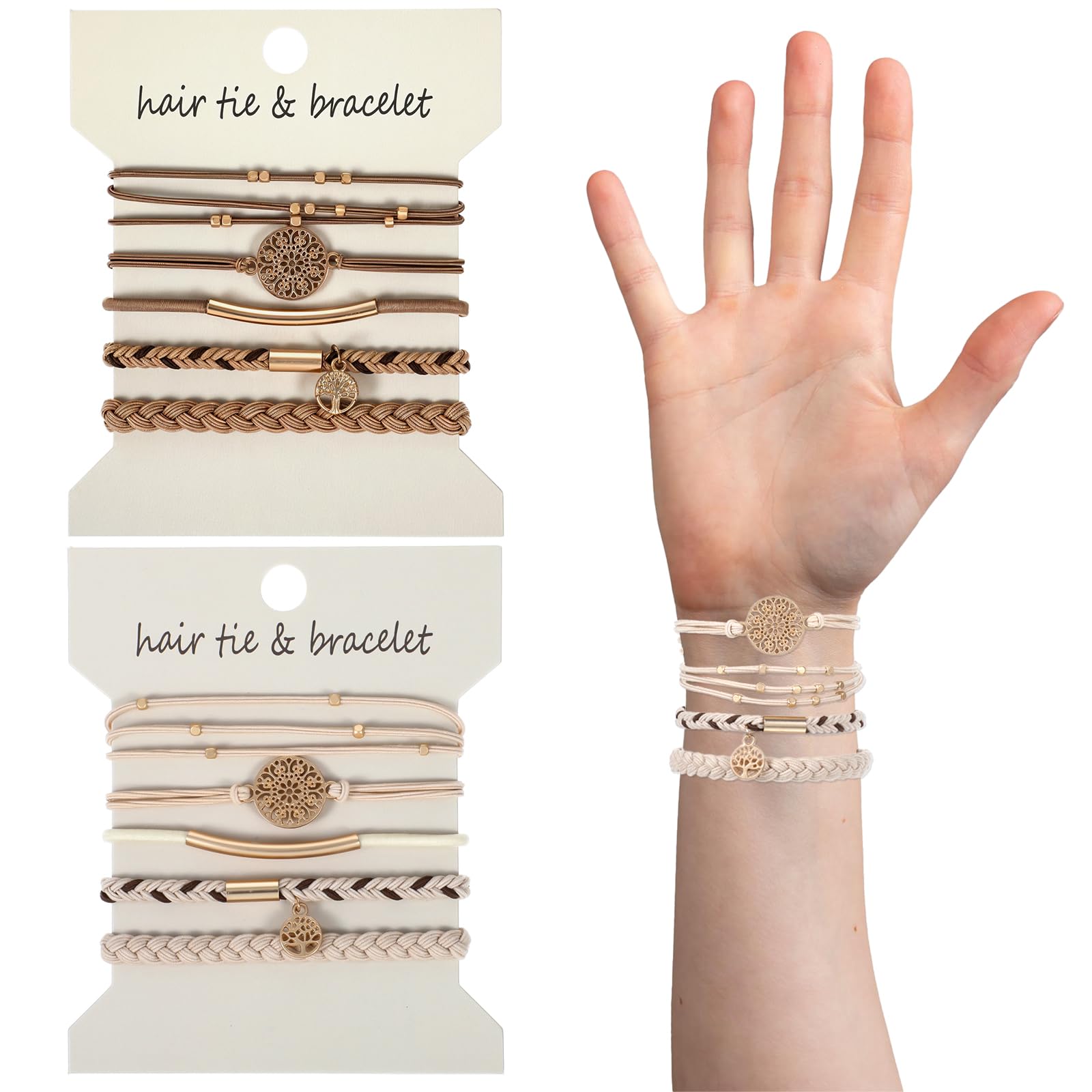 10 Pcs Hair Tie Bracelets for Women Boho Hair Ties for Thin Hair 5 Styles No Damage Ponytail Holders Elastic Hair Bands Light Co